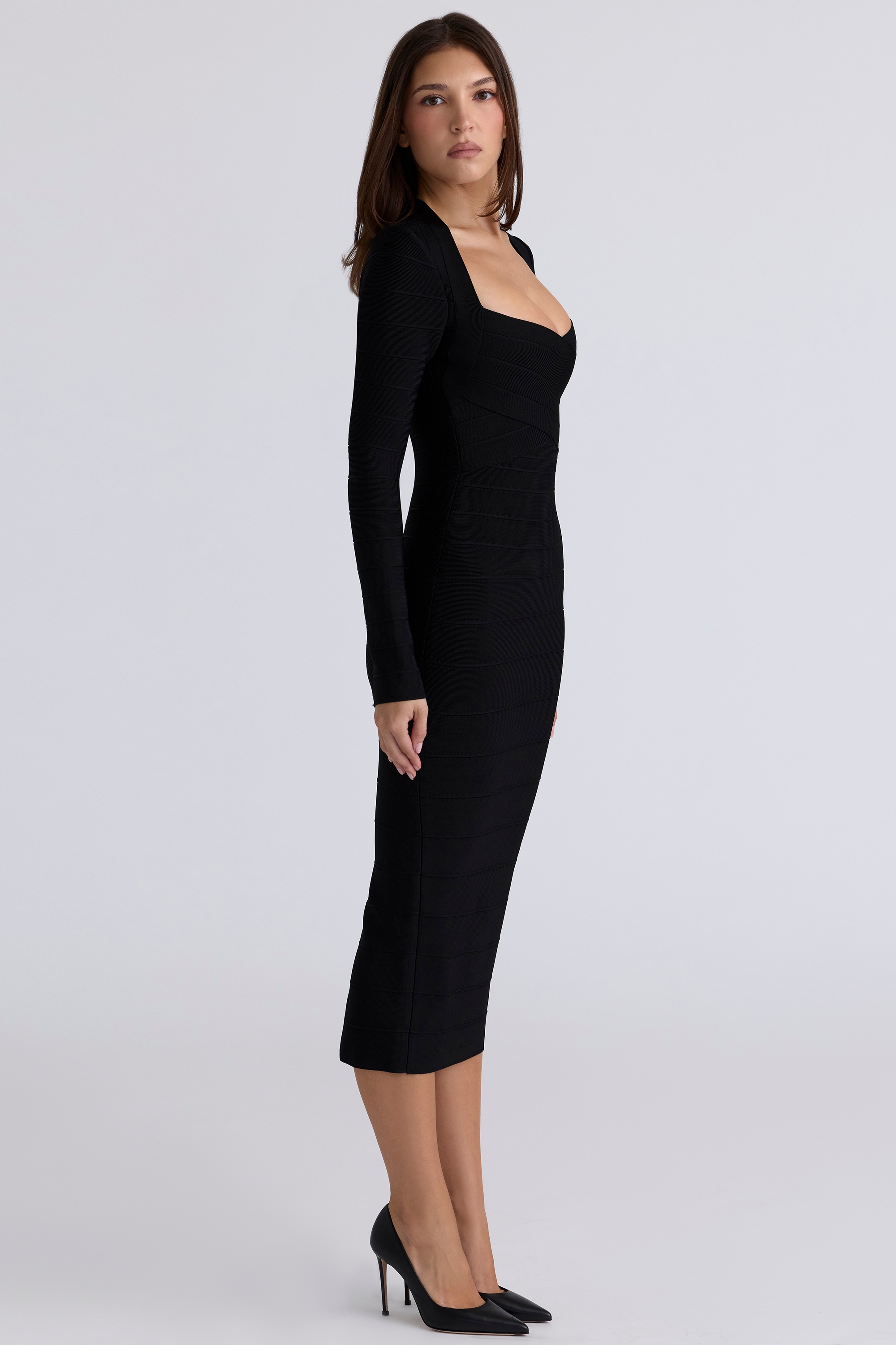 The Naomi  Black Long Sleeve Bandage Midi Dress — image 4