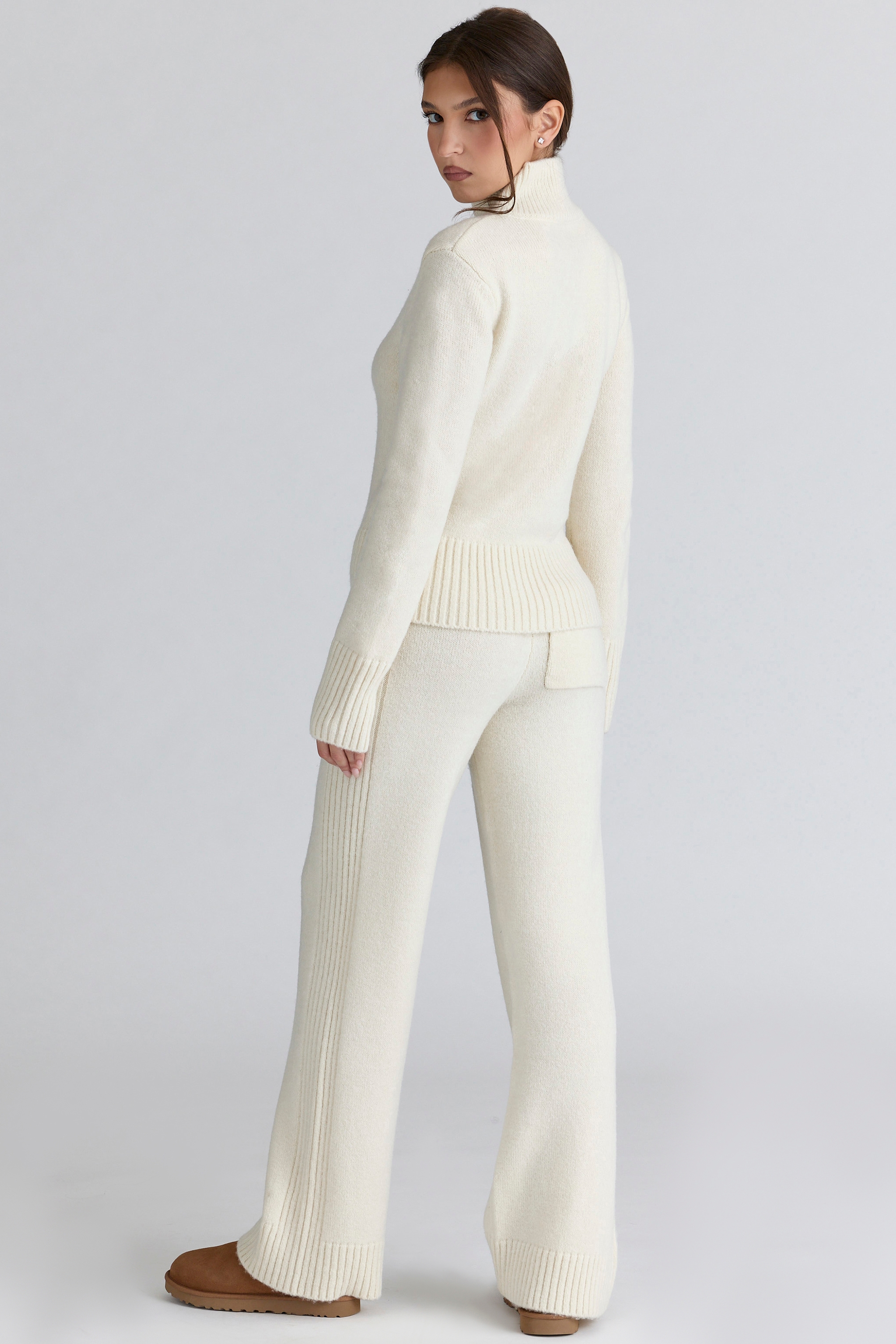 Lara  Ivory Merino Wool Ribbed Knit Trousers — image 6