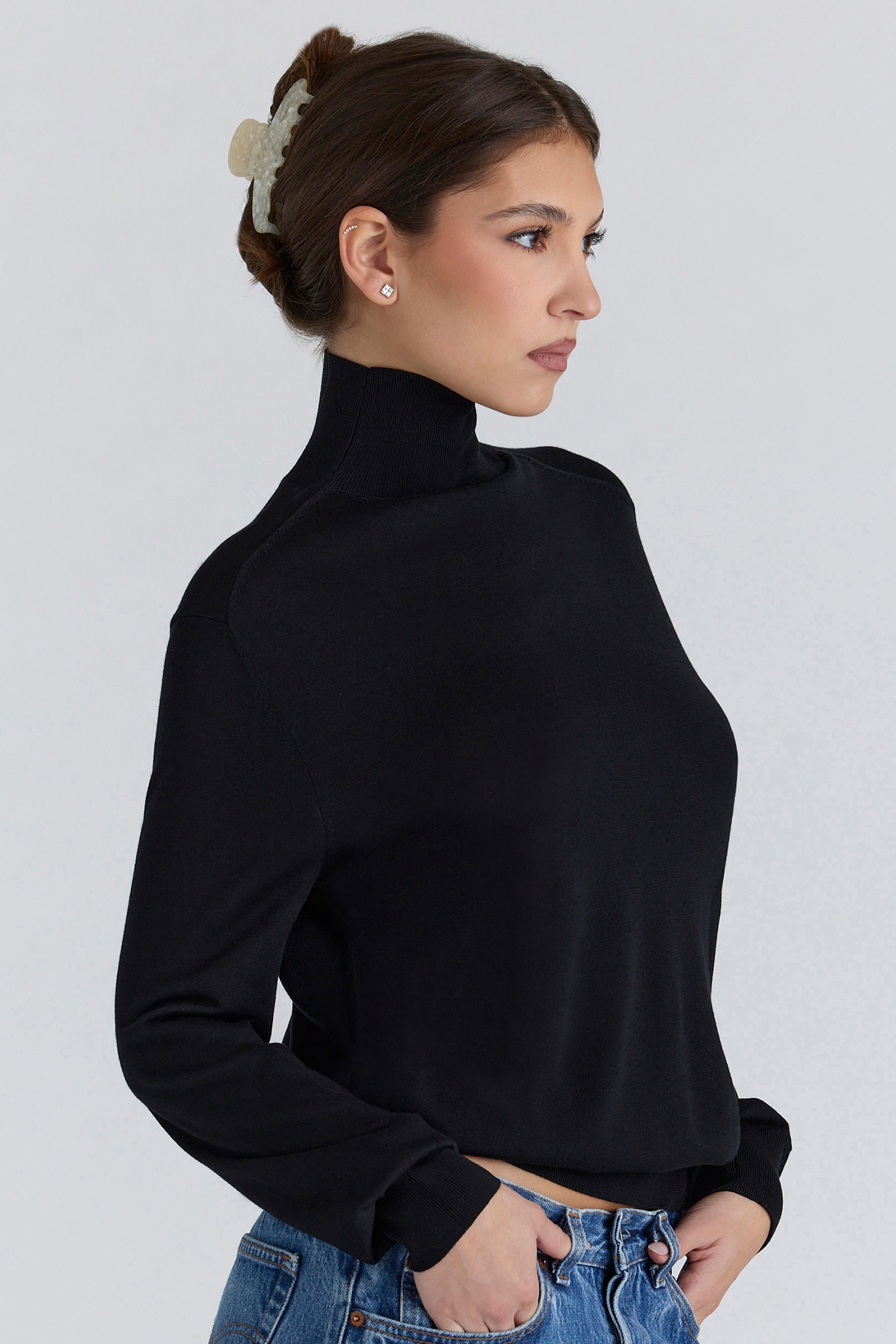 Angel  Black Silk + Wool Roll Neck Sweater — image 2