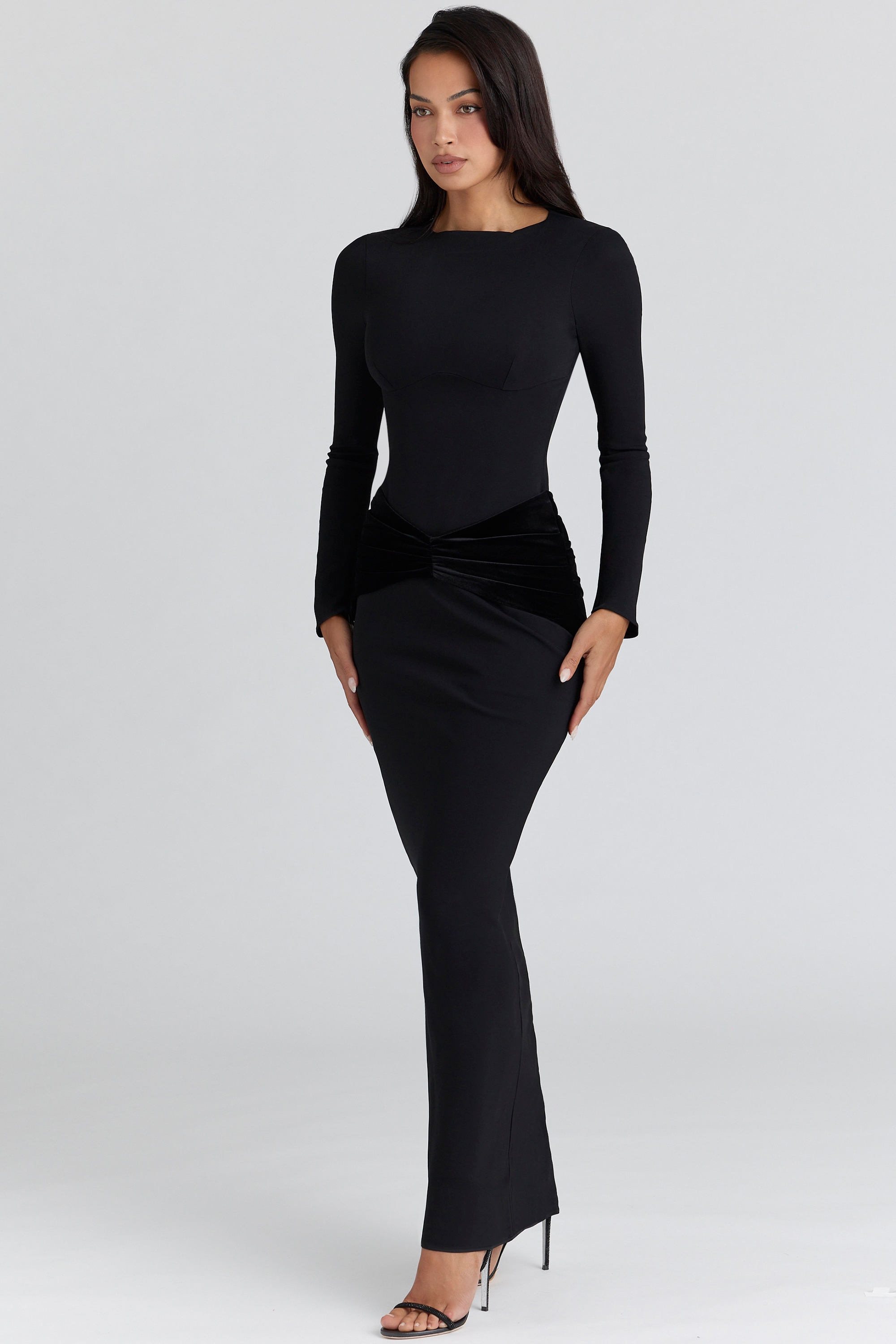 Athena  Black Long Sleeve Crepe Jersey Maxi Dress — image 7