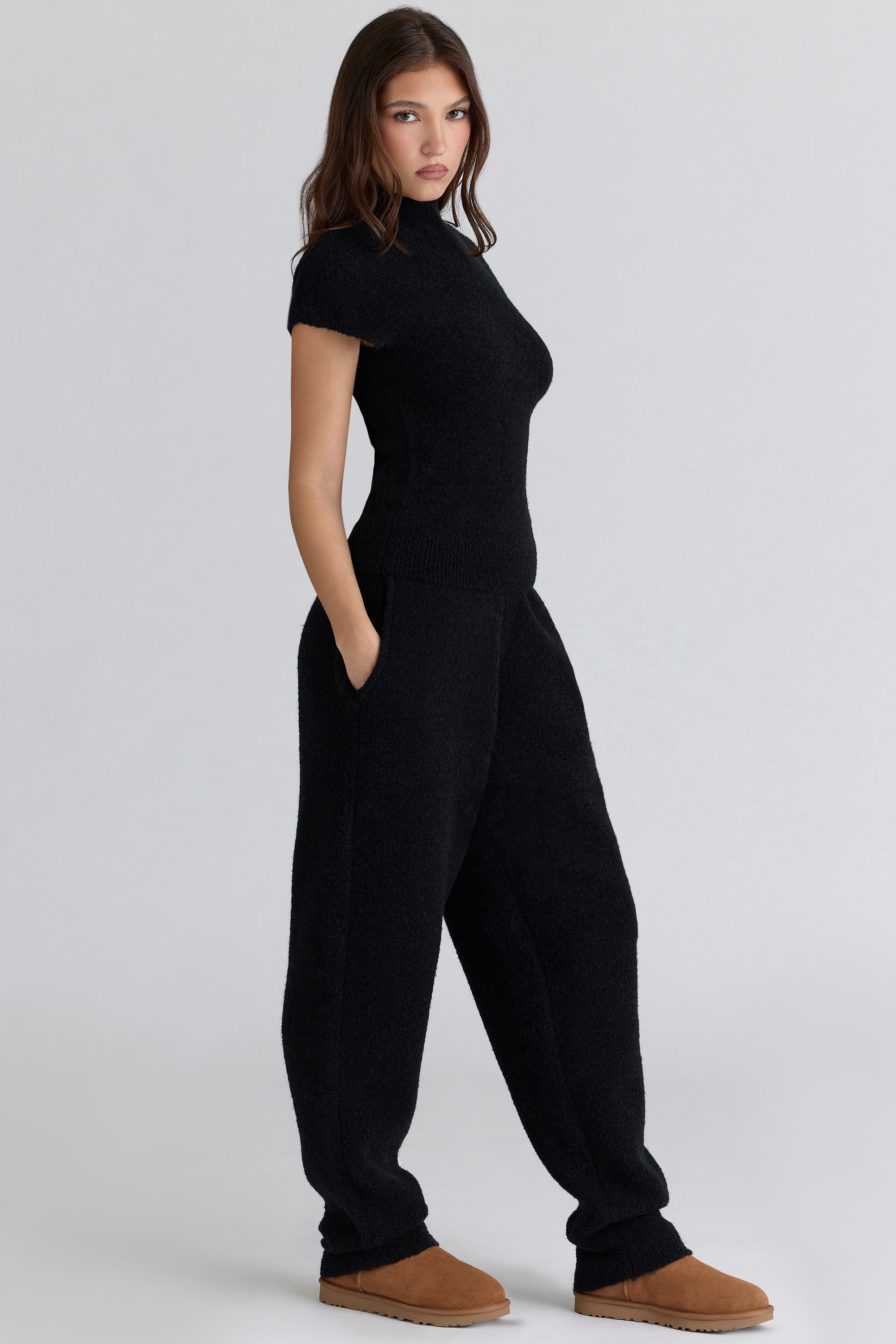 Geena  Black Wool Boucle Knit Trousers — image 5