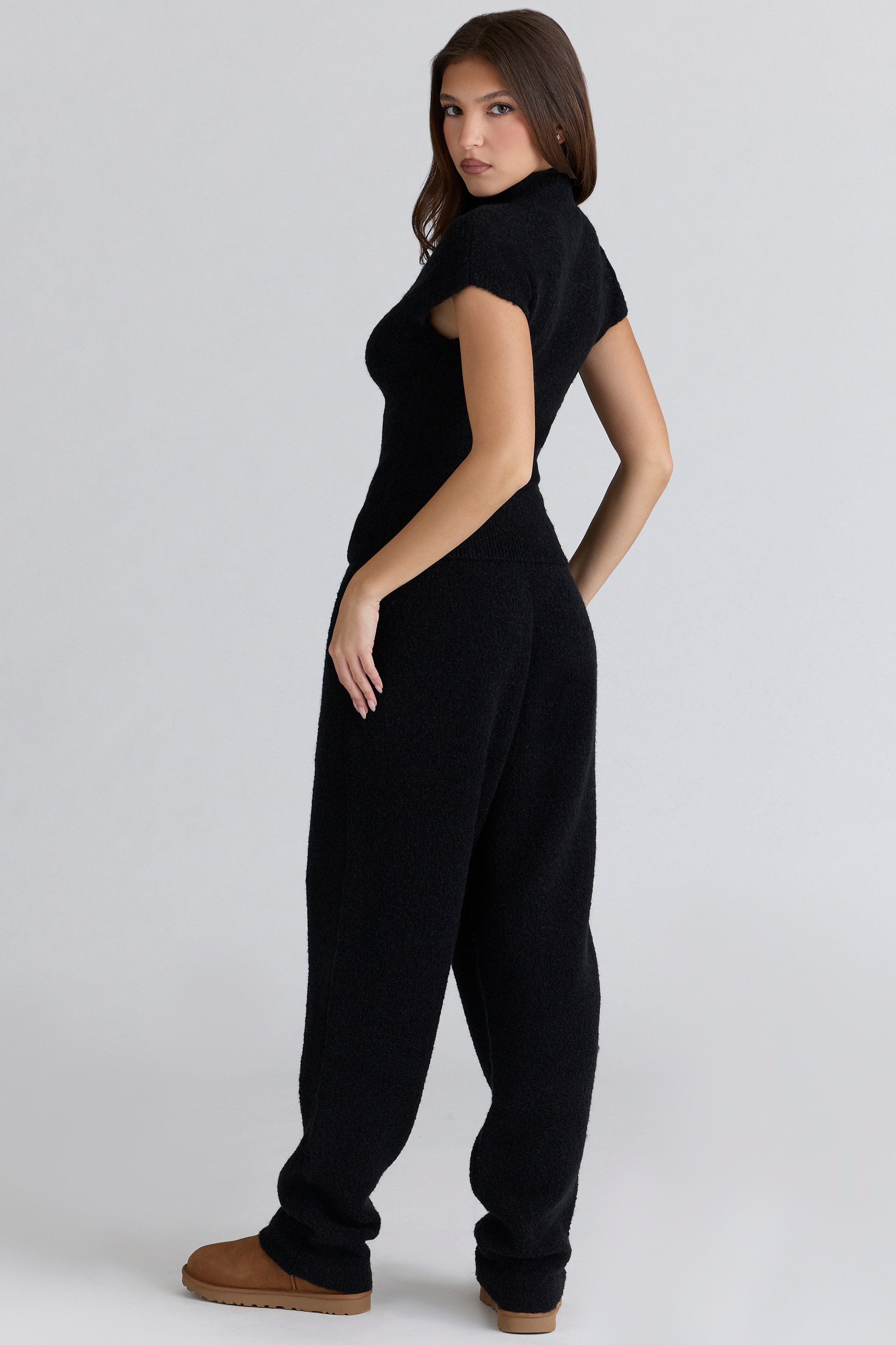 Geena  Black Wool Boucle Knit Trousers — image 6