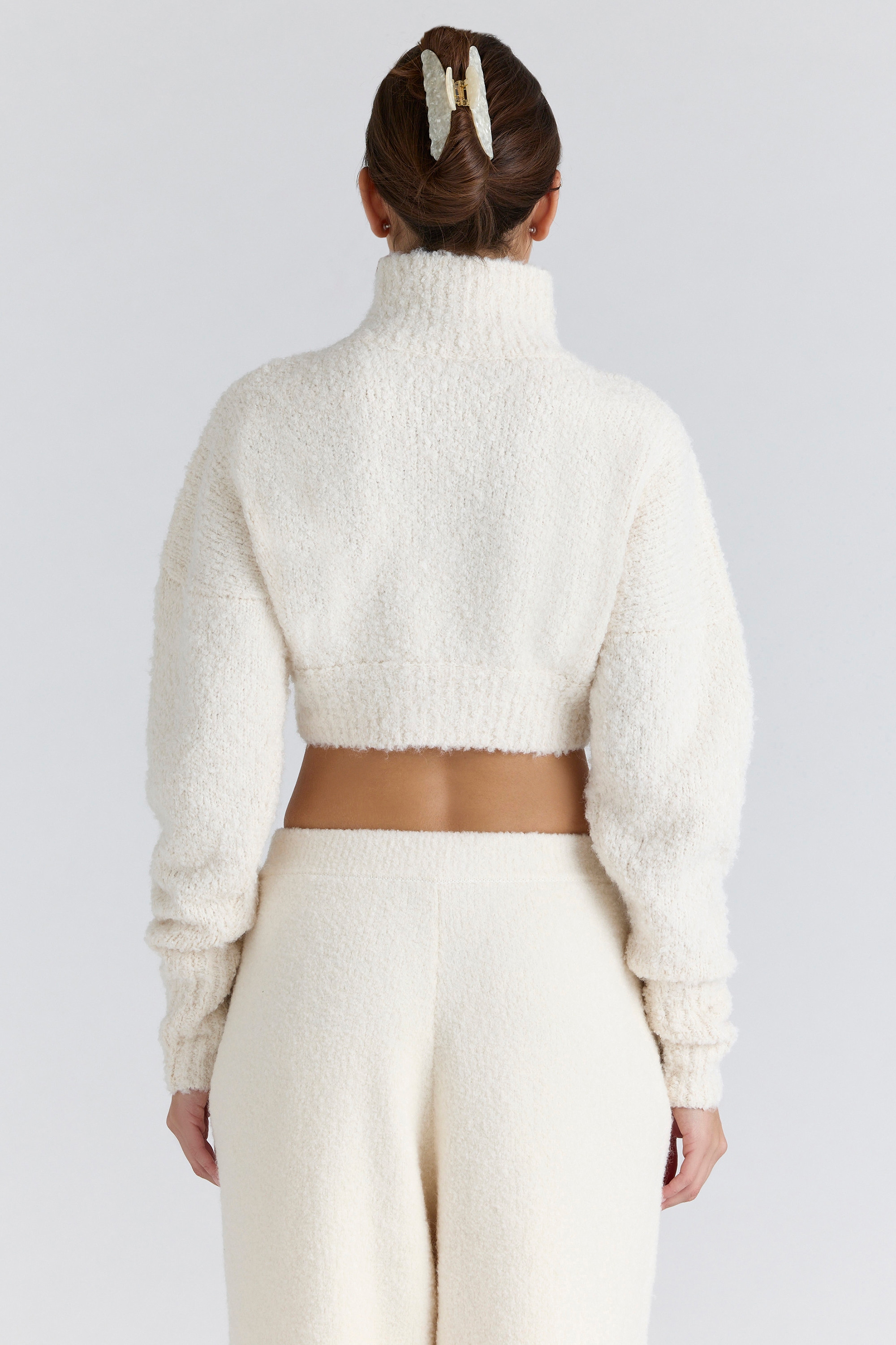 Cheyenne  Ivory Cropped Chunky Boucle Wool Knit Sweater — image 7
