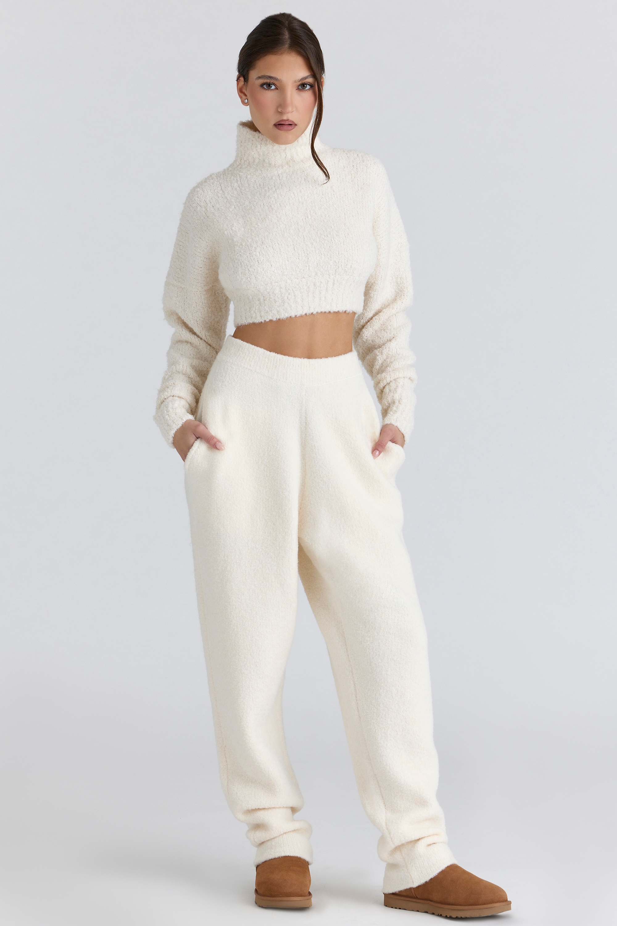 Cheyenne  Ivory Cropped Chunky Boucle Wool Knit Sweater — image 3