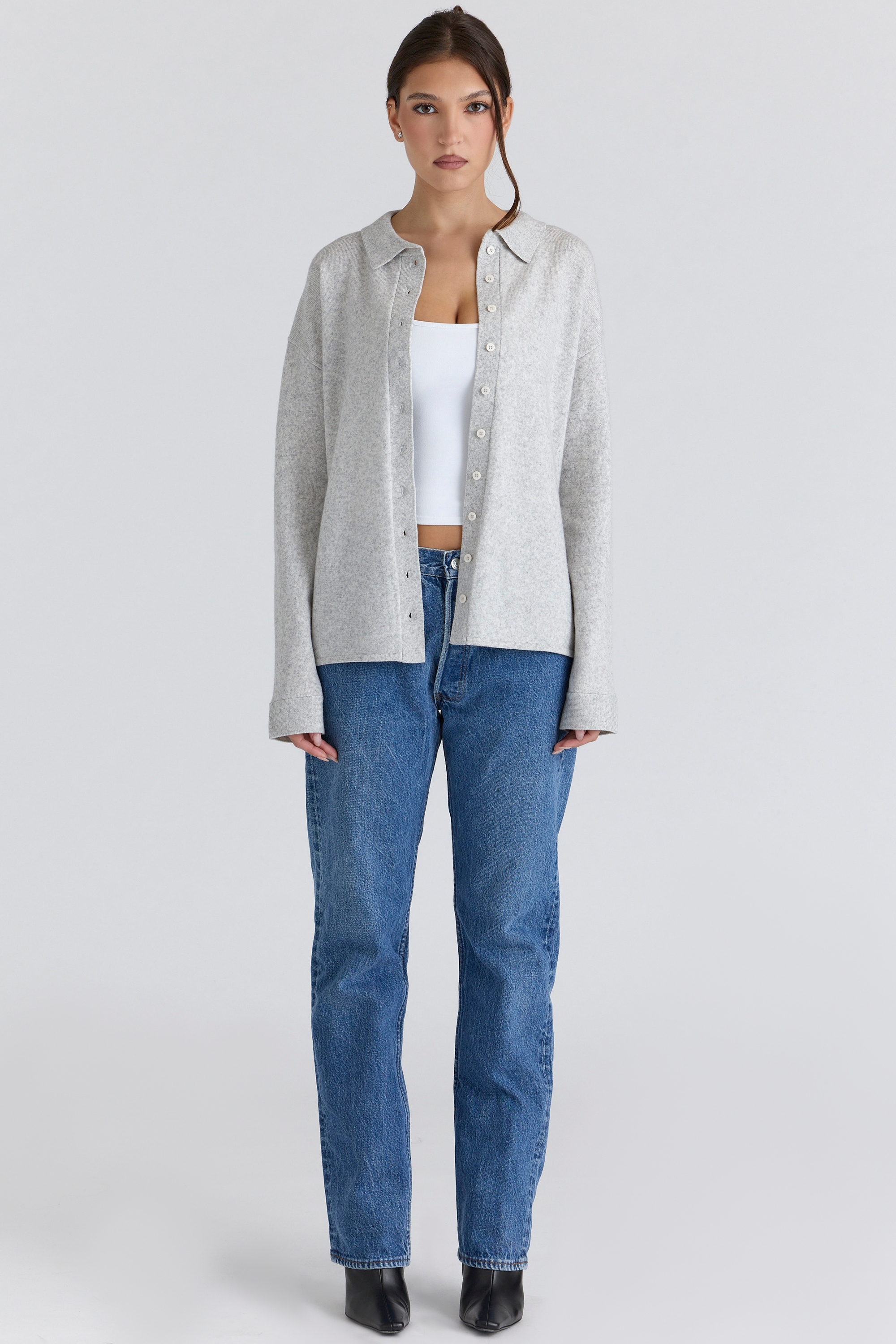 Devon  Grey Cashmere + Merino Wool Knit Shirt — image 5