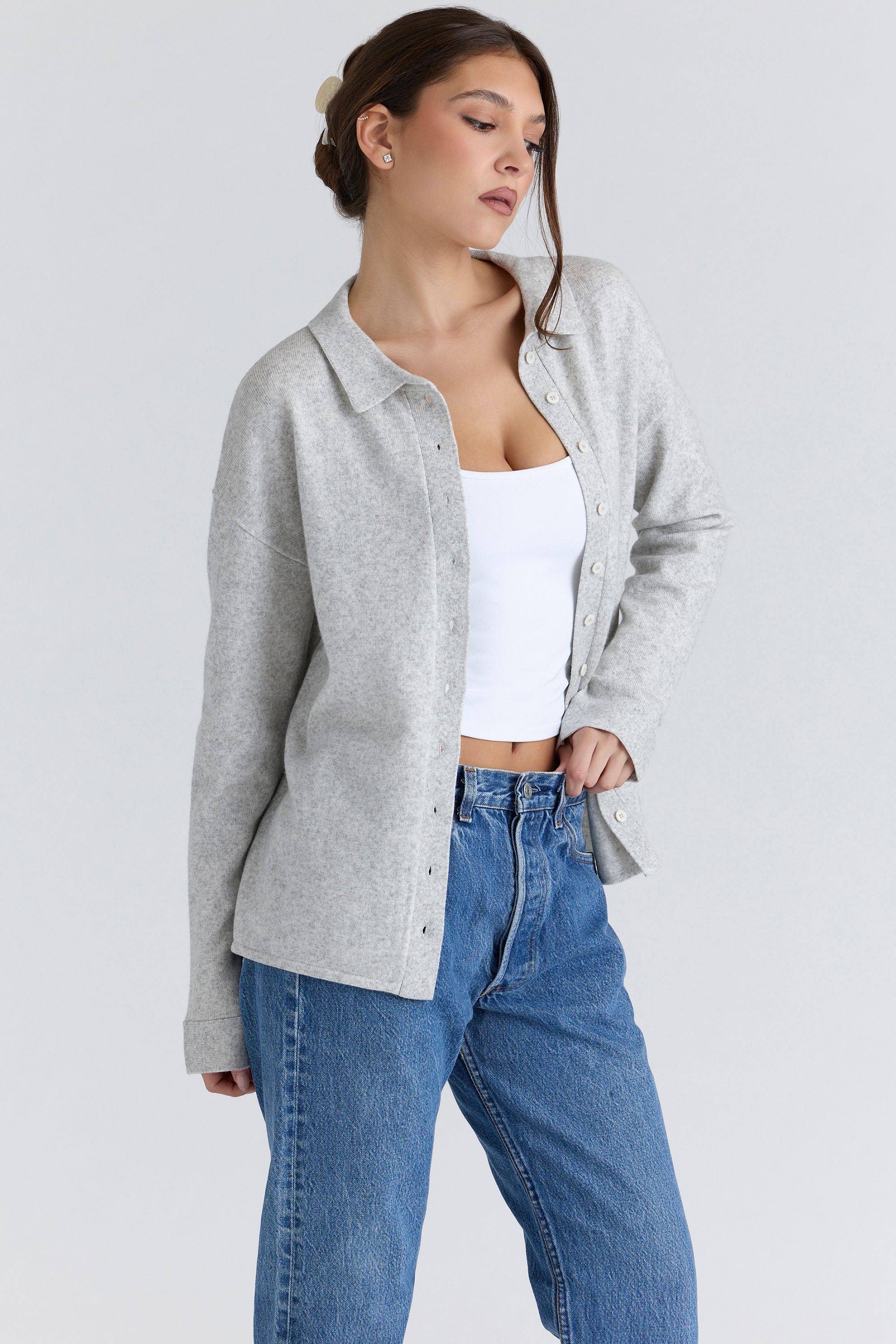Devon  Grey Cashmere + Merino Wool Knit Shirt — image 6