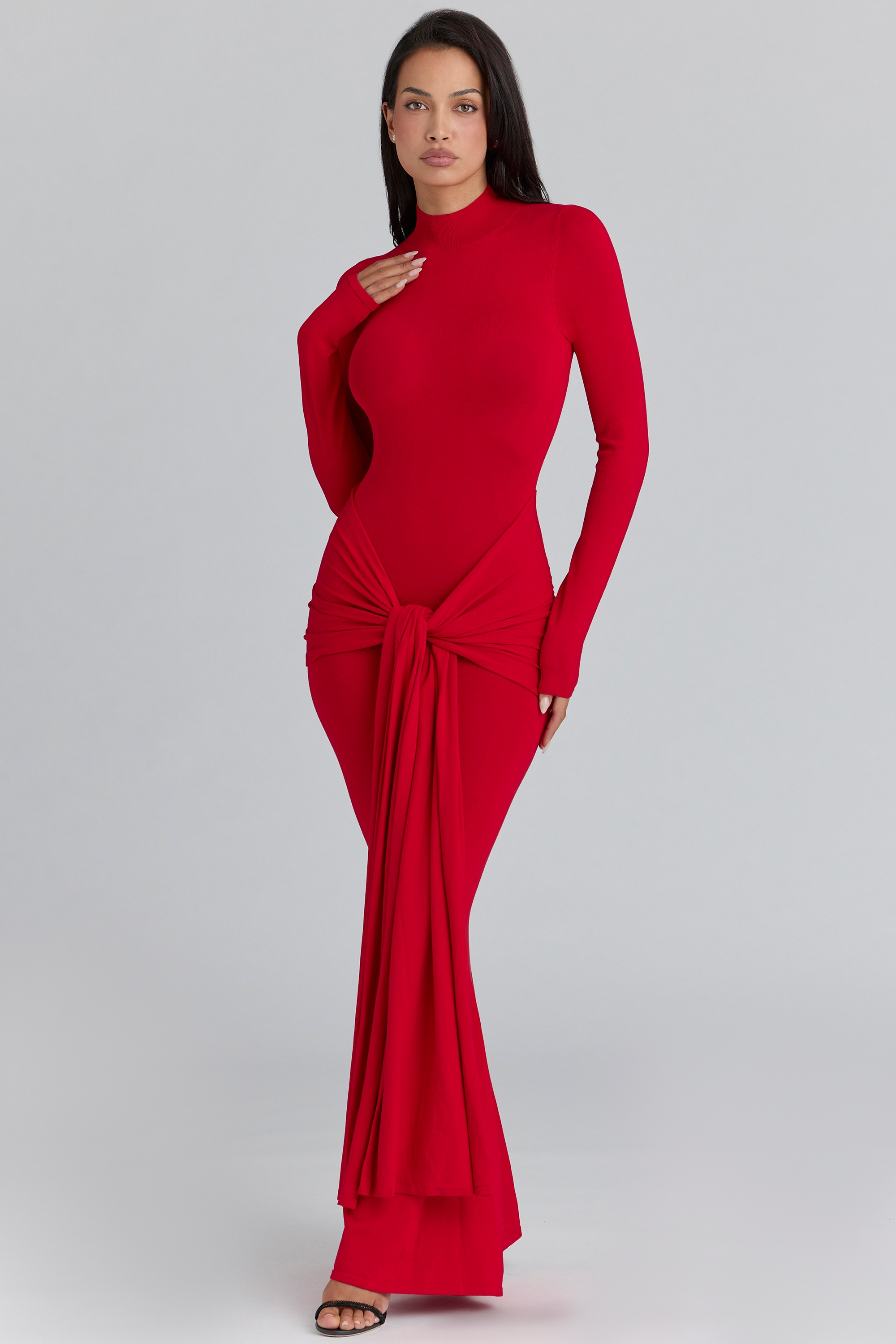 Imogen  Scarlet Red Hip Drape Maxi Dress — image 5