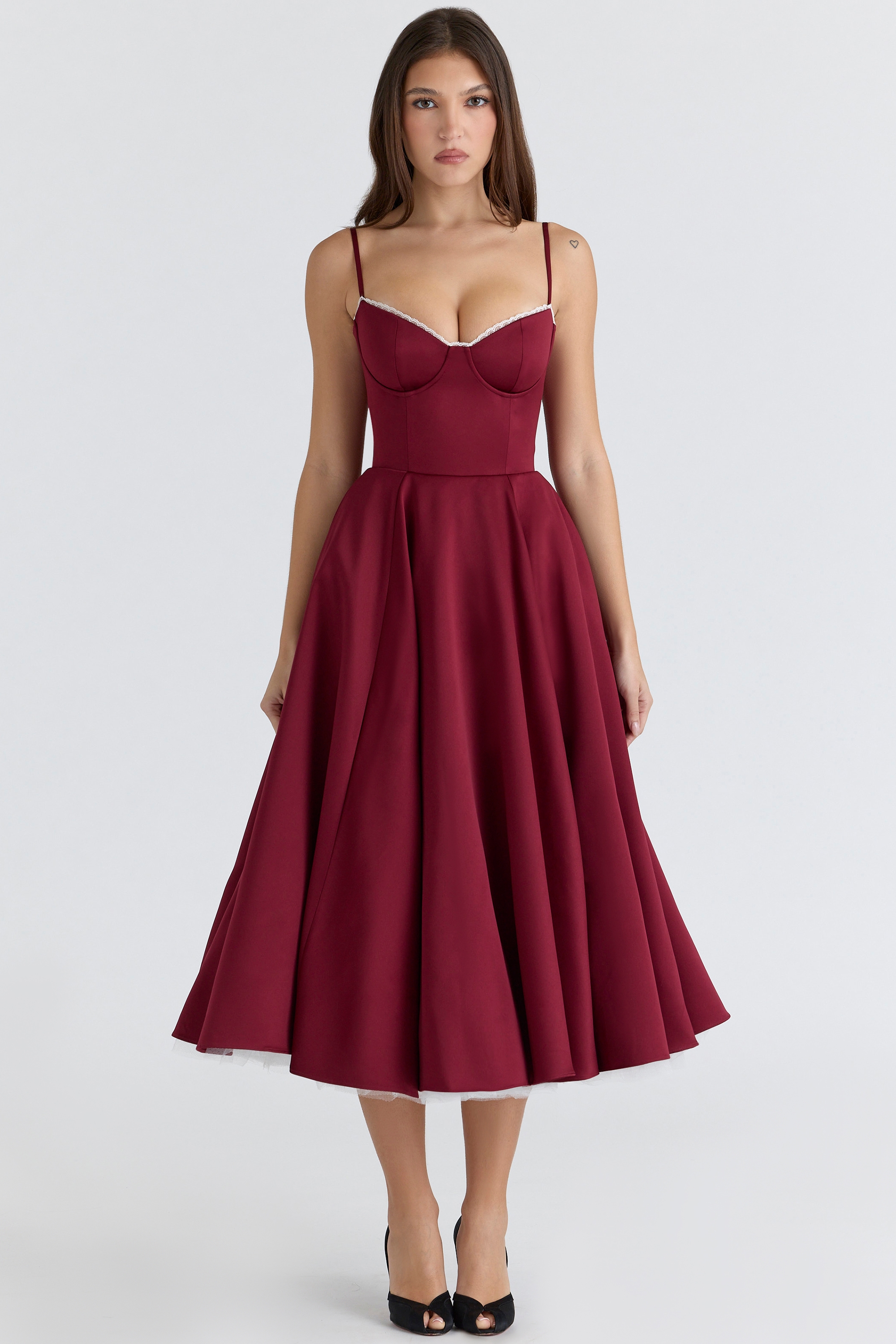 Mademoiselle  Wine Satin Tulle Midi Dress — image 6
