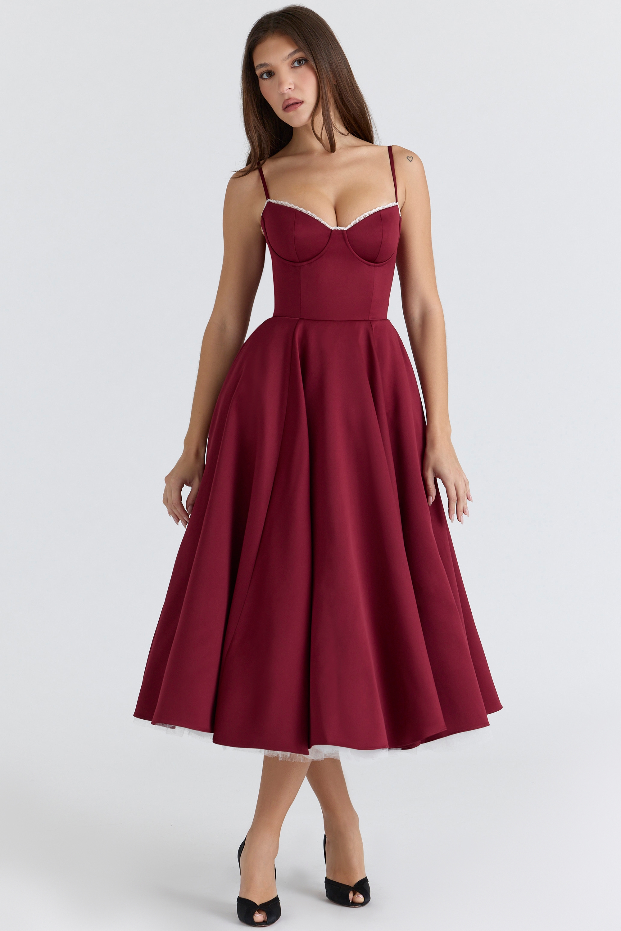 Mademoiselle  Wine Satin Tulle Midi Dress — image 1