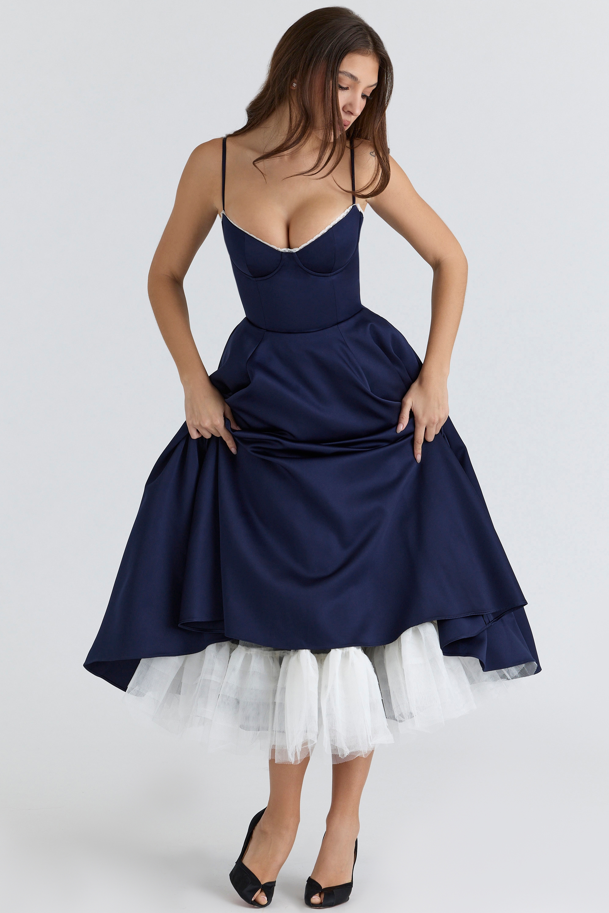 Mademoiselle  Navy Satin Tulle Midi Dress — image 7