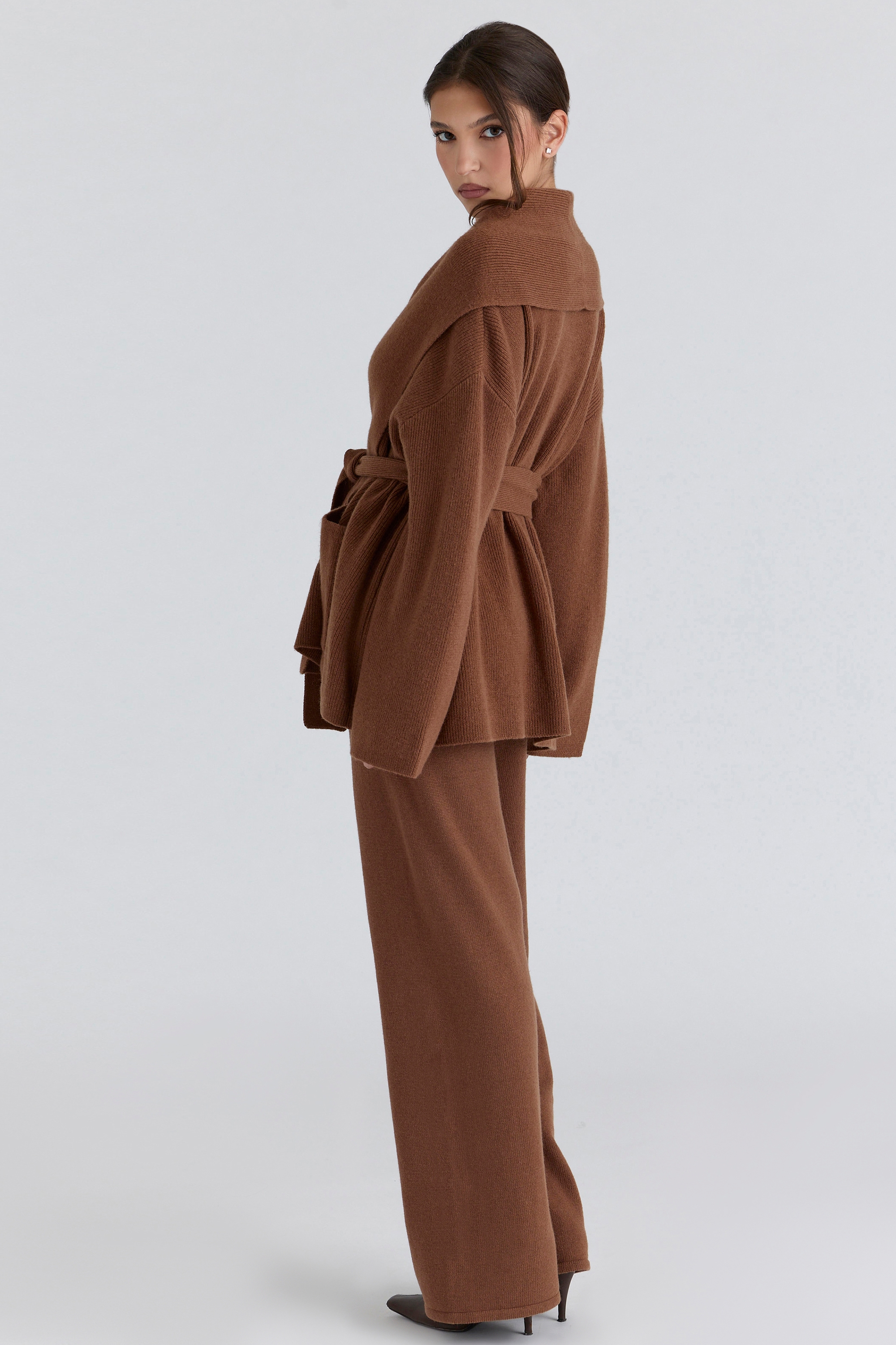 Madison  Tan Pure Wool Draped Front Cardigan — image 7