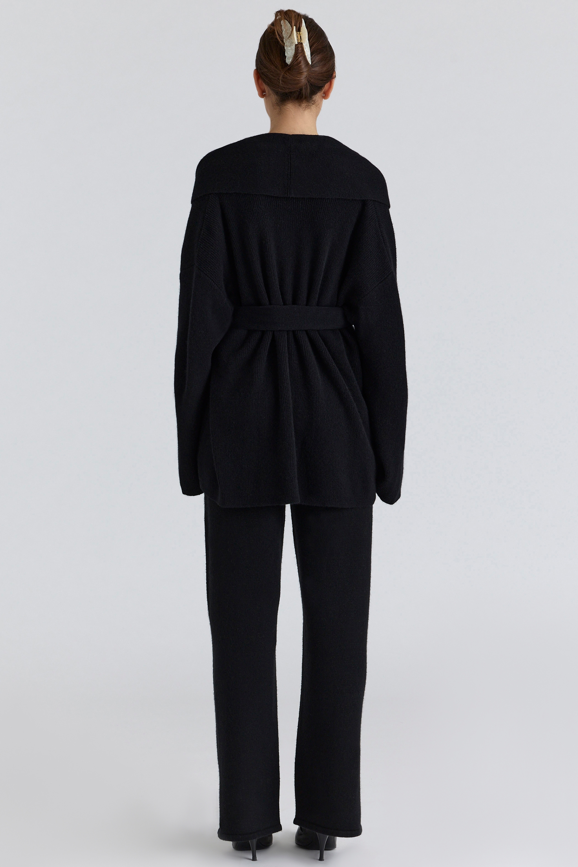 Madison  Black Pure Wool Draped Front Cardigan — image 7