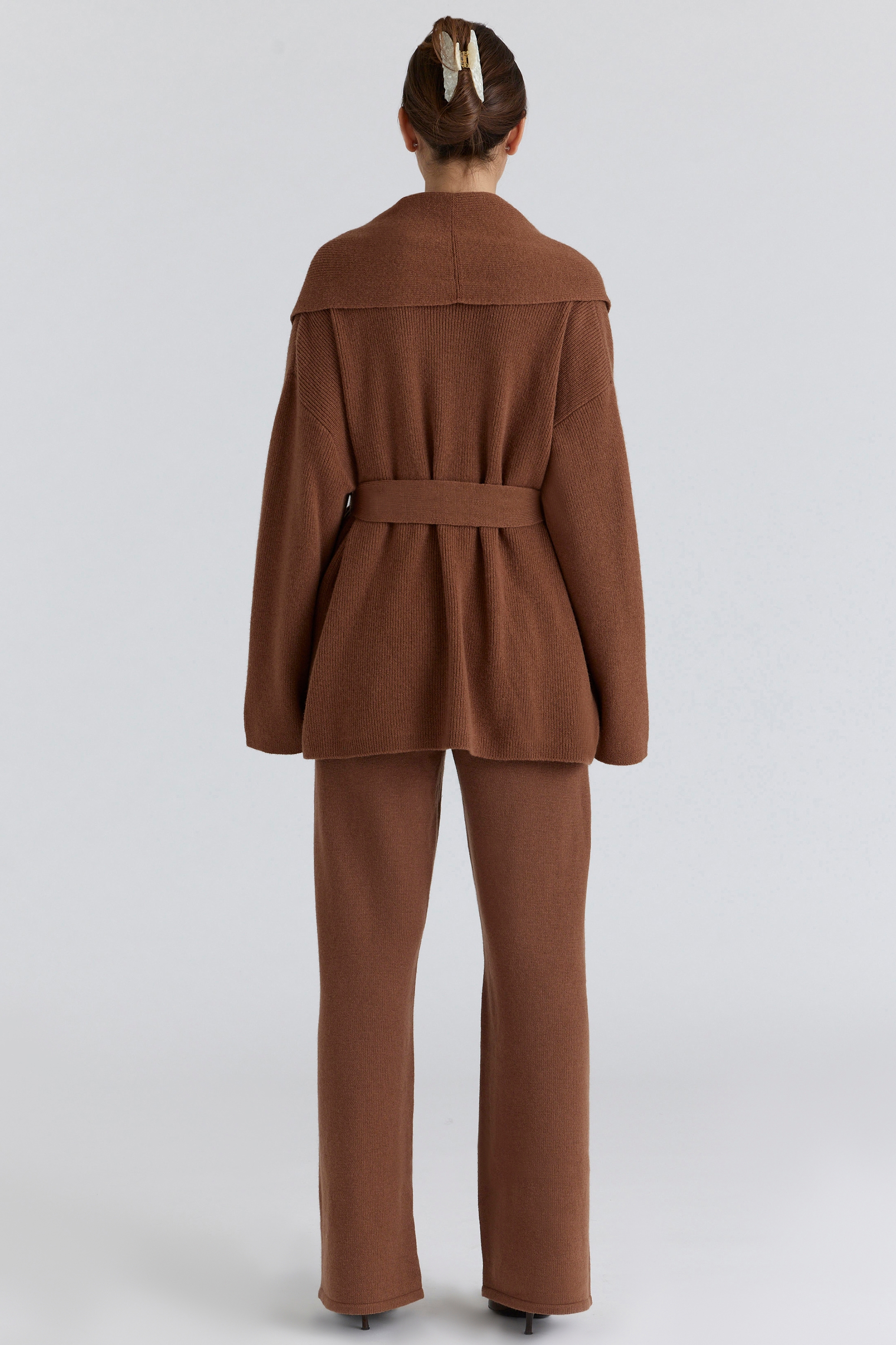 Madison  Tan Pure Wool Draped Front Cardigan — image 2