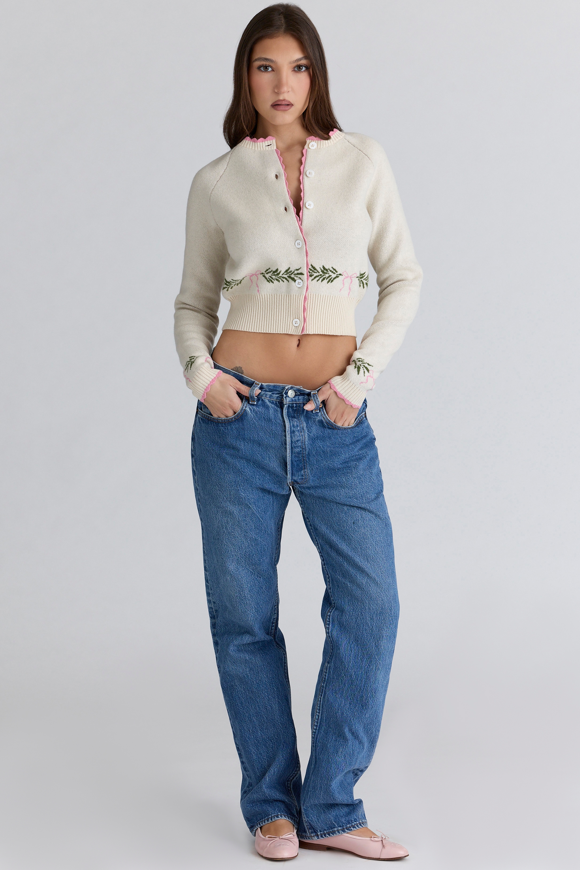 Mistle-Bow  Cream Jacqard Wool Cardigan — image 6