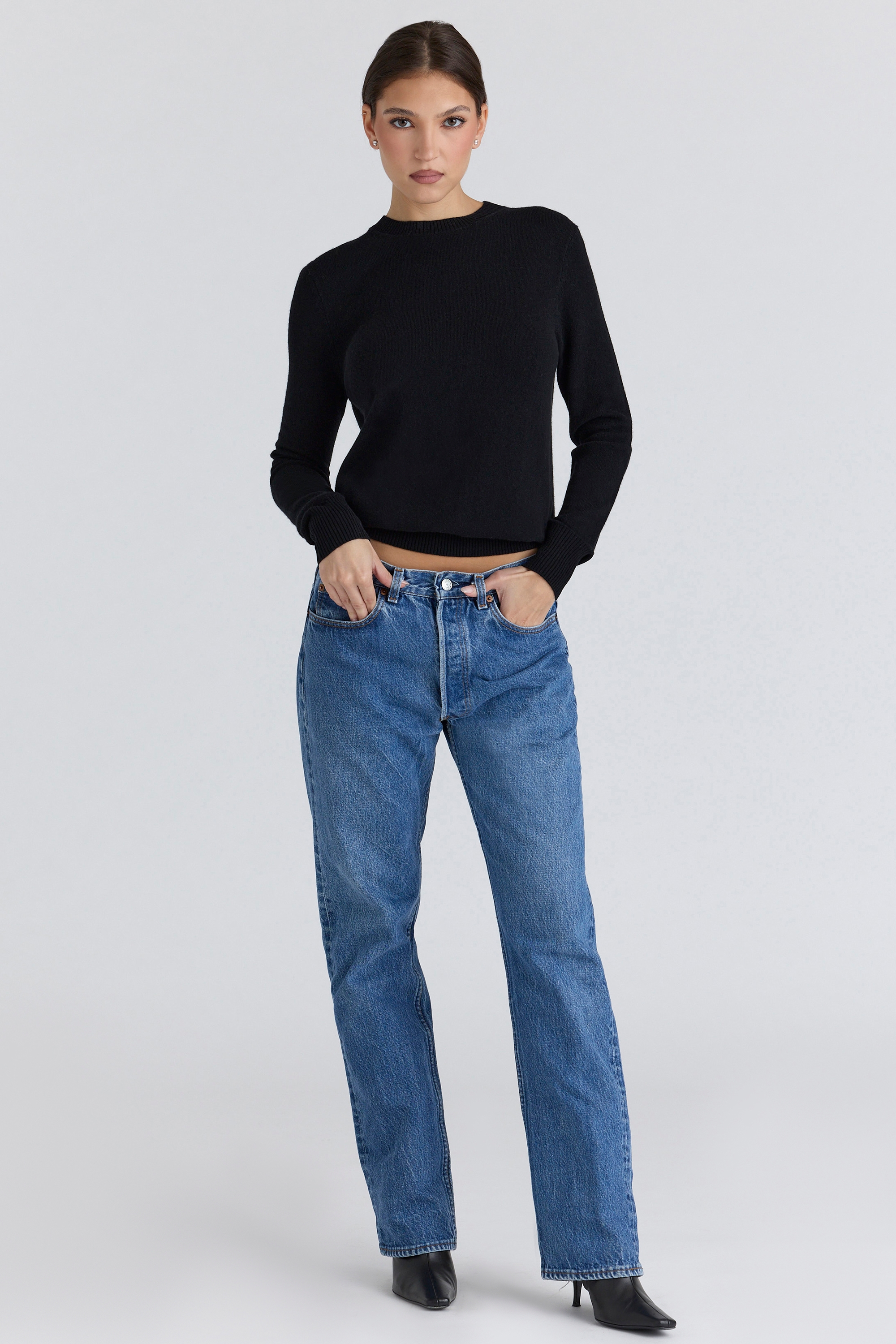 Rochelle  Black Cashmere + Wool Crew Neck Sweater — image 3