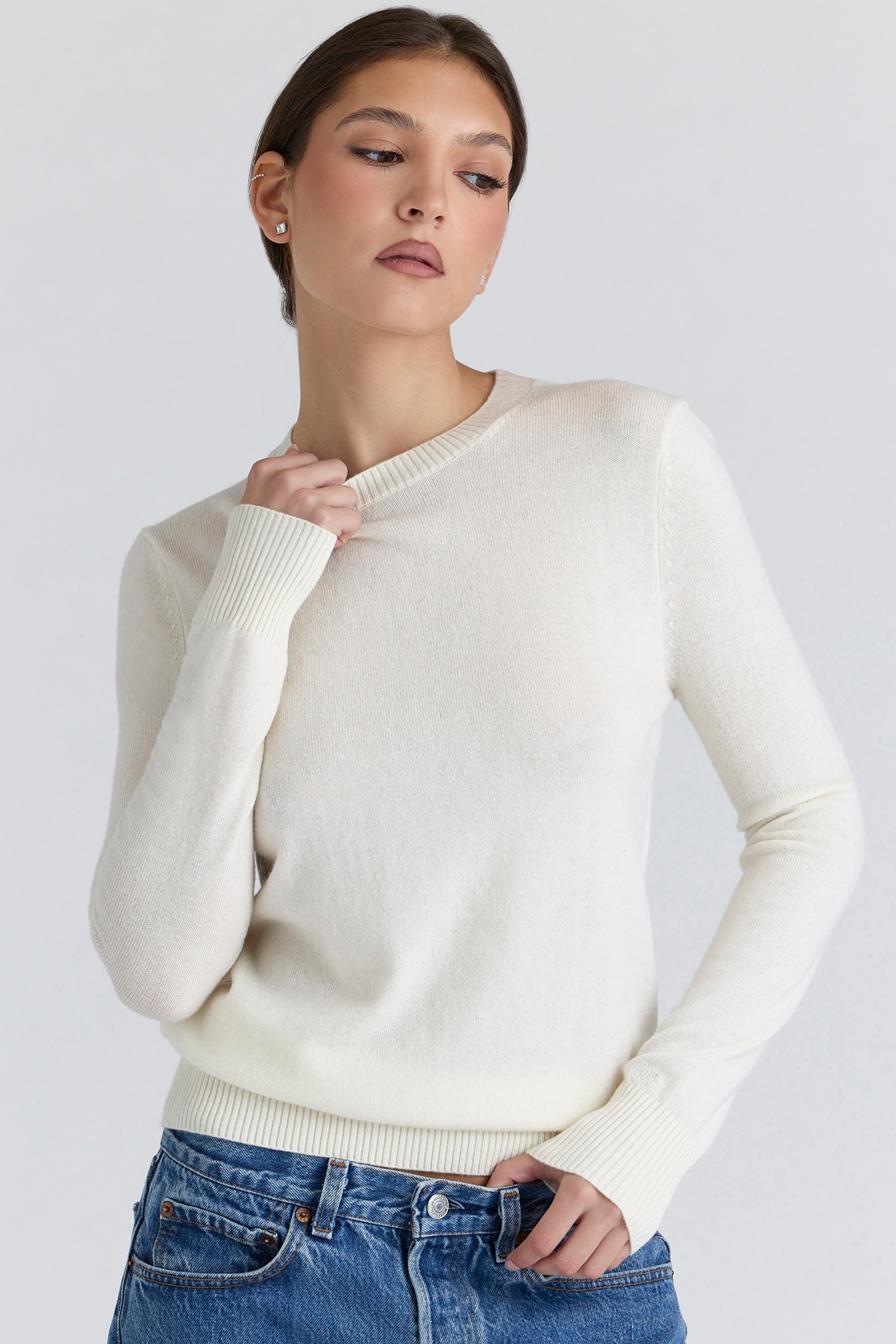 Rochelle  Ivory Cashmere + Wool Crew Neck Sweater — image 2