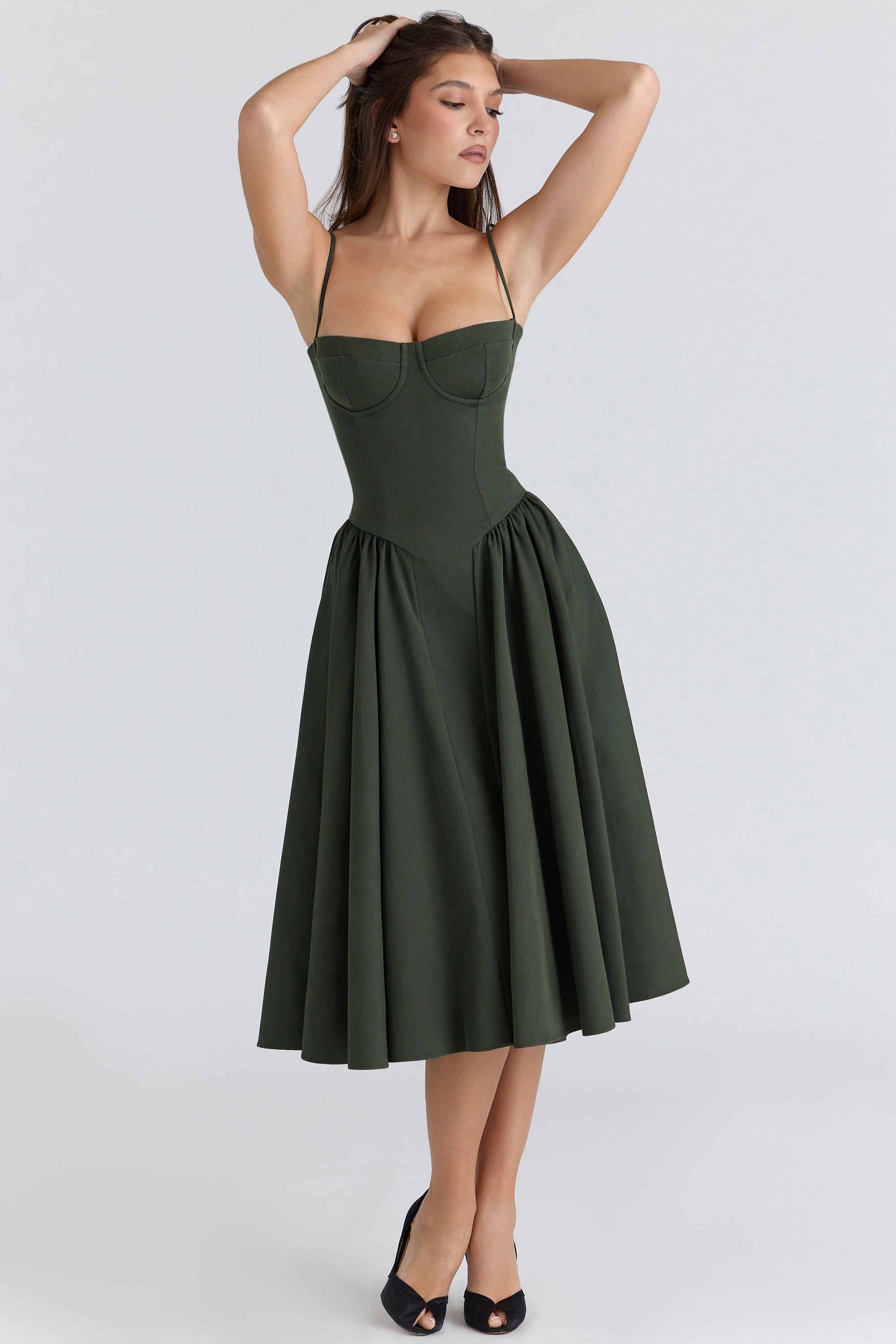 Samaria  Emerald Green Corset Midi Dress — image 6