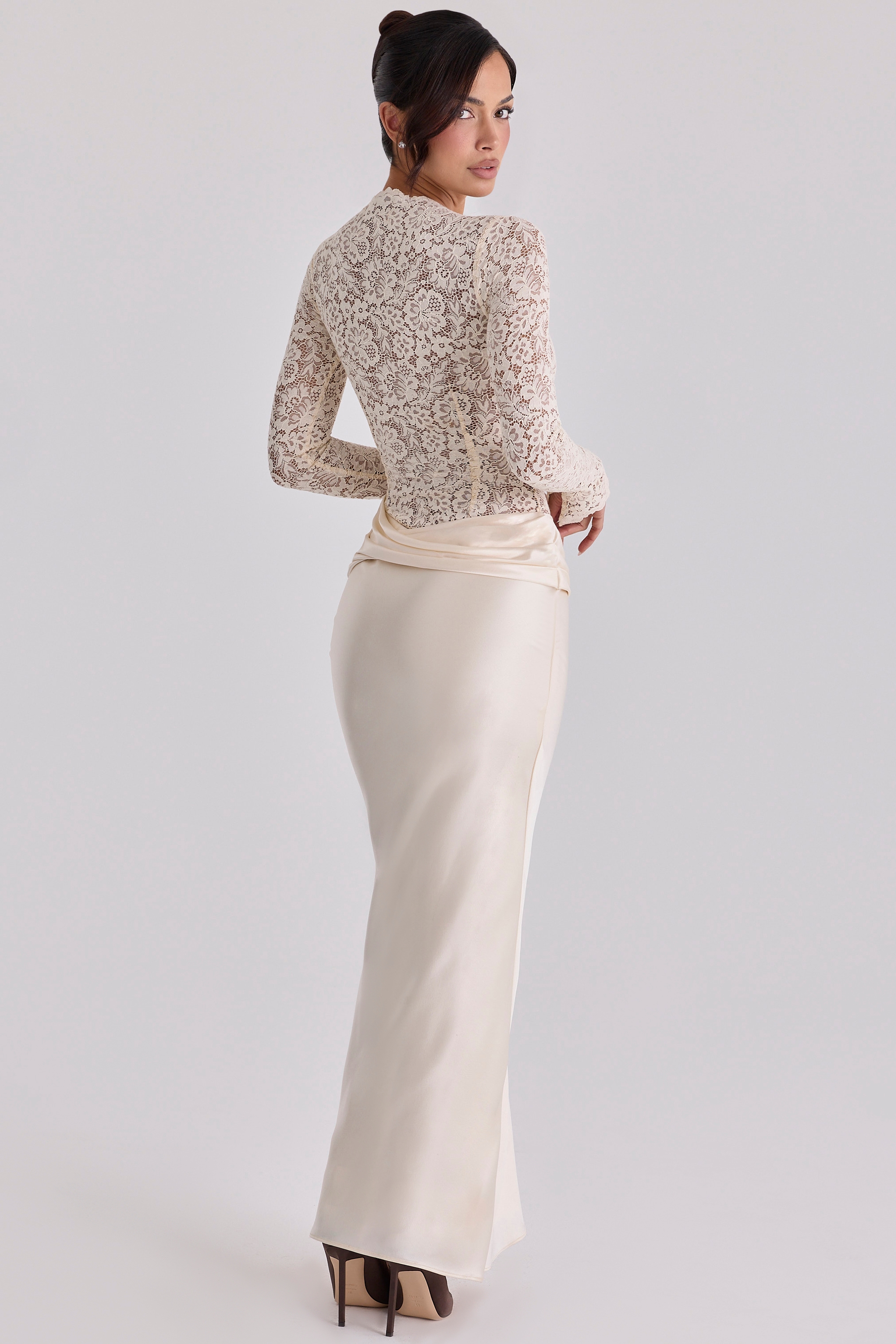 Beau  Vintage Ivory Satin Draped Maxi Skirt — image 8