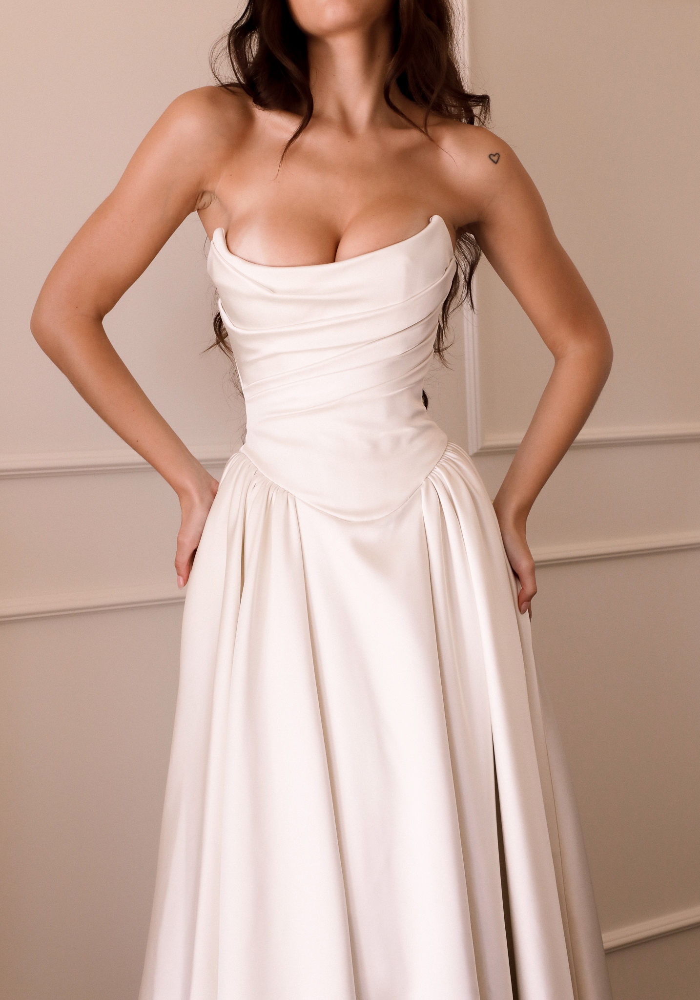Jelena  Ivory Satin Basque Waist Corset Bridal Gown — image 9