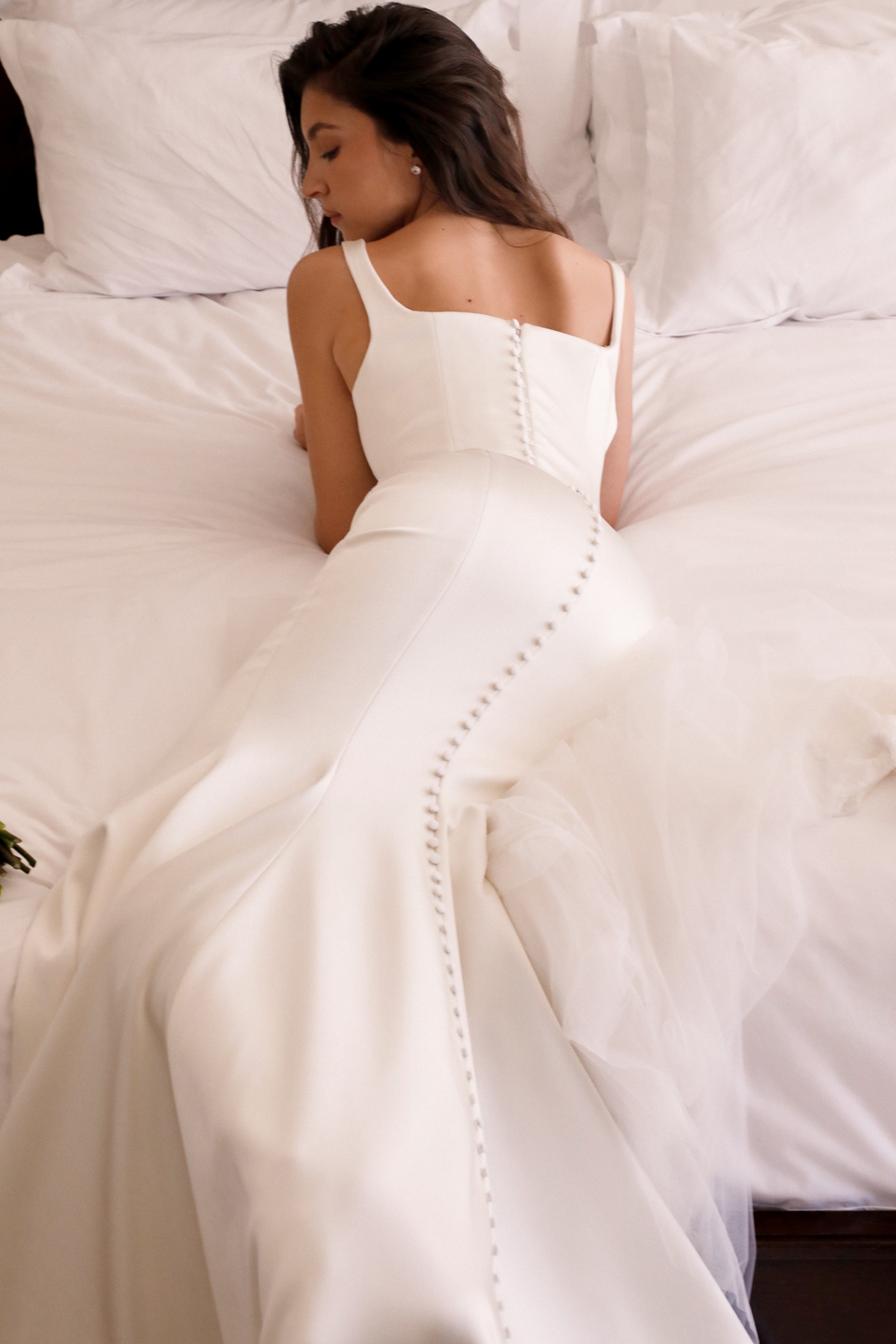 Leonie  Ivory Satin Button Back Bridal Gown — image 13