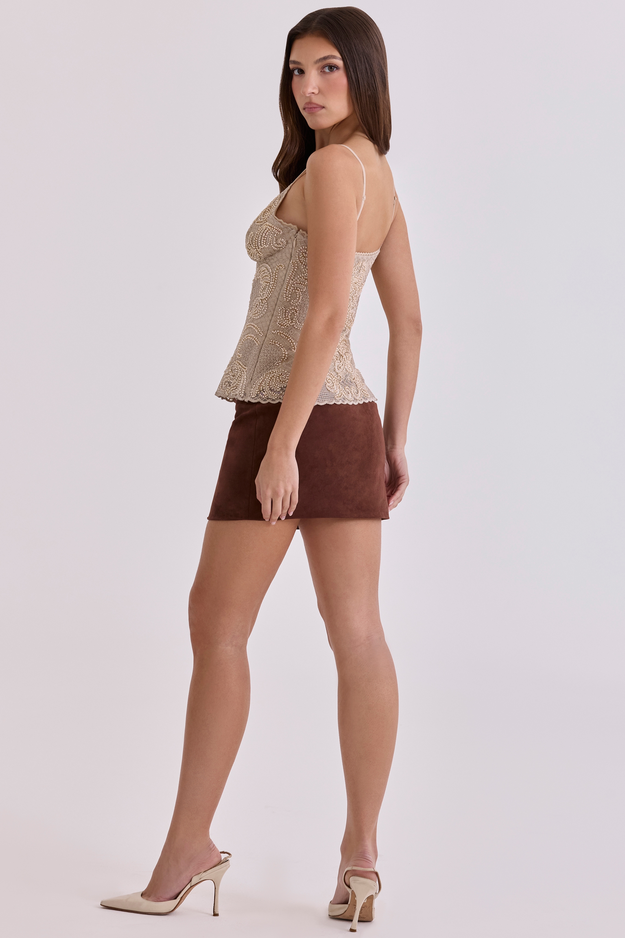 Adelise  Mocha Vegan Suede Mini Skirt — image 8