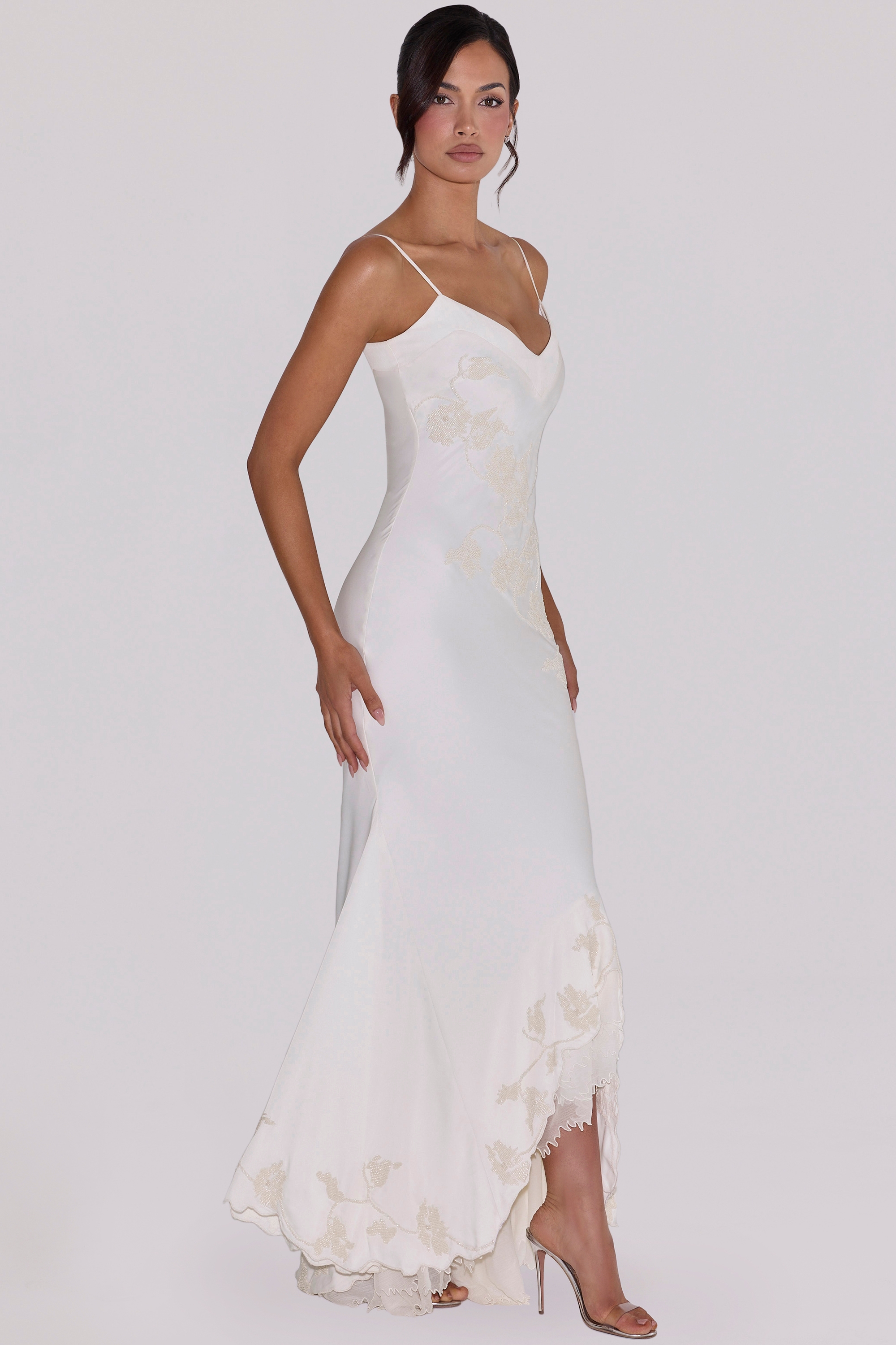 Anastelle  Vintage Ivory Satin Hand Beaded Embellished Maxi Dress — image 6