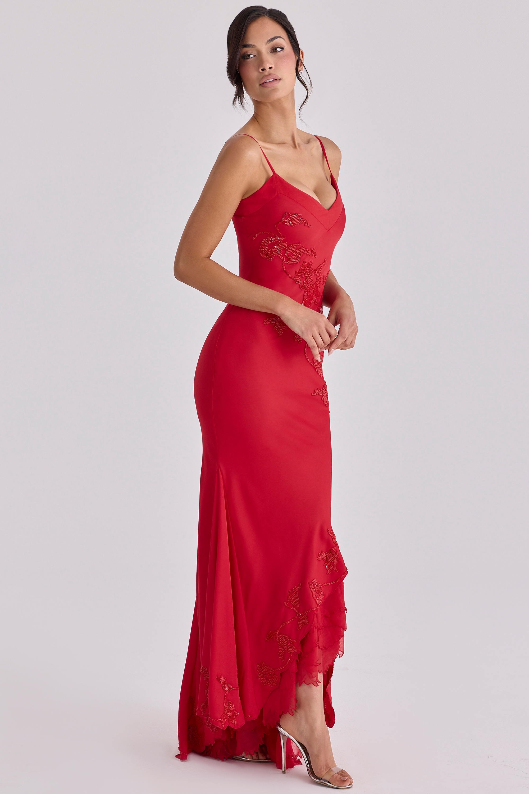 Anastelle  Red Hand Beaded Embellished Satin Maxi Dress - Limited Edition — image 7