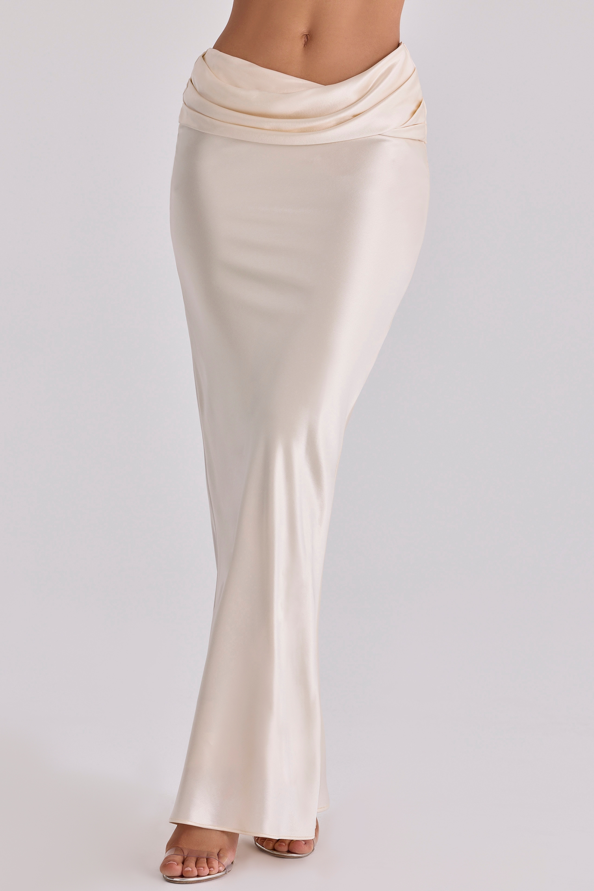 Beau  Vintage Ivory Satin Draped Maxi Skirt — image 3