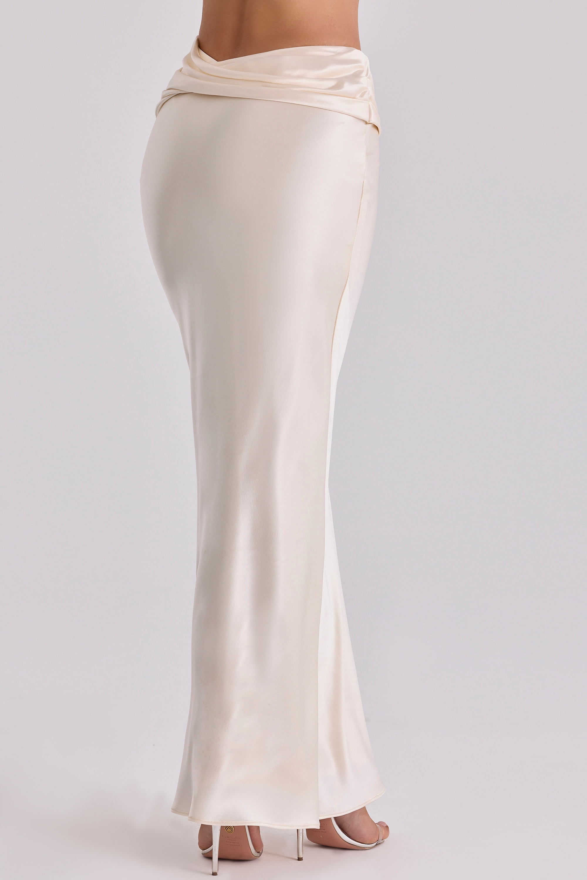 Beau  Vintage Ivory Satin Draped Maxi Skirt — image 9