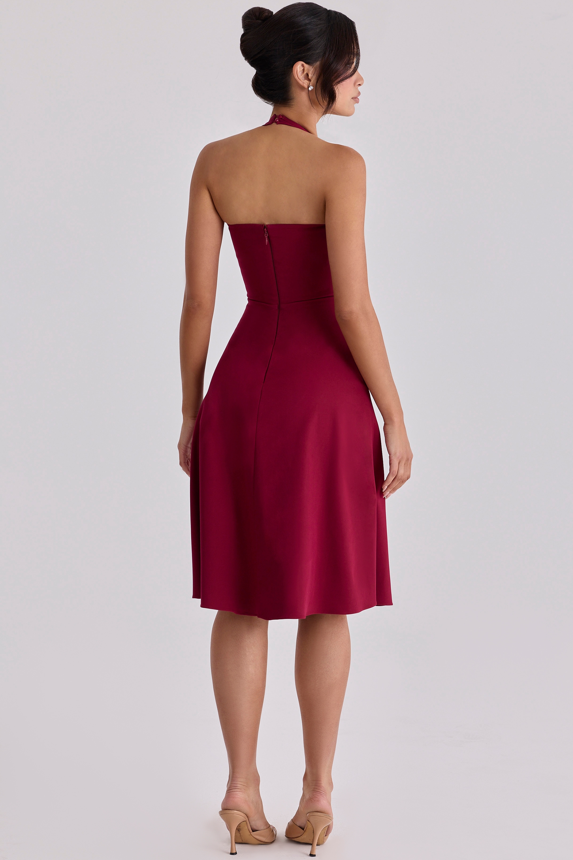 Carolla  Wine Soft Twill Halter Neck Midi Dress — image 2