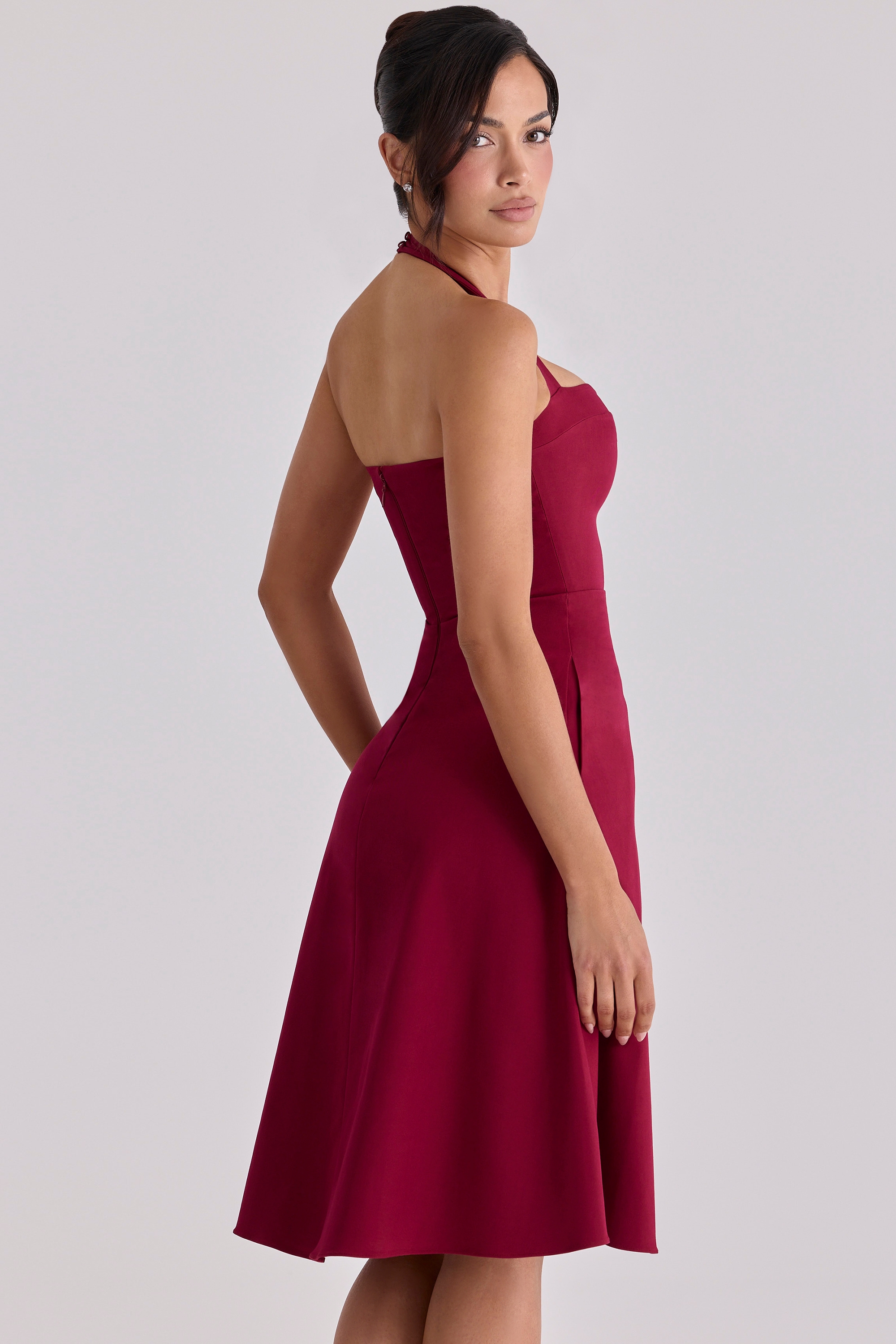 Carolla  Wine Soft Twill Halter Neck Midi Dress — image 6