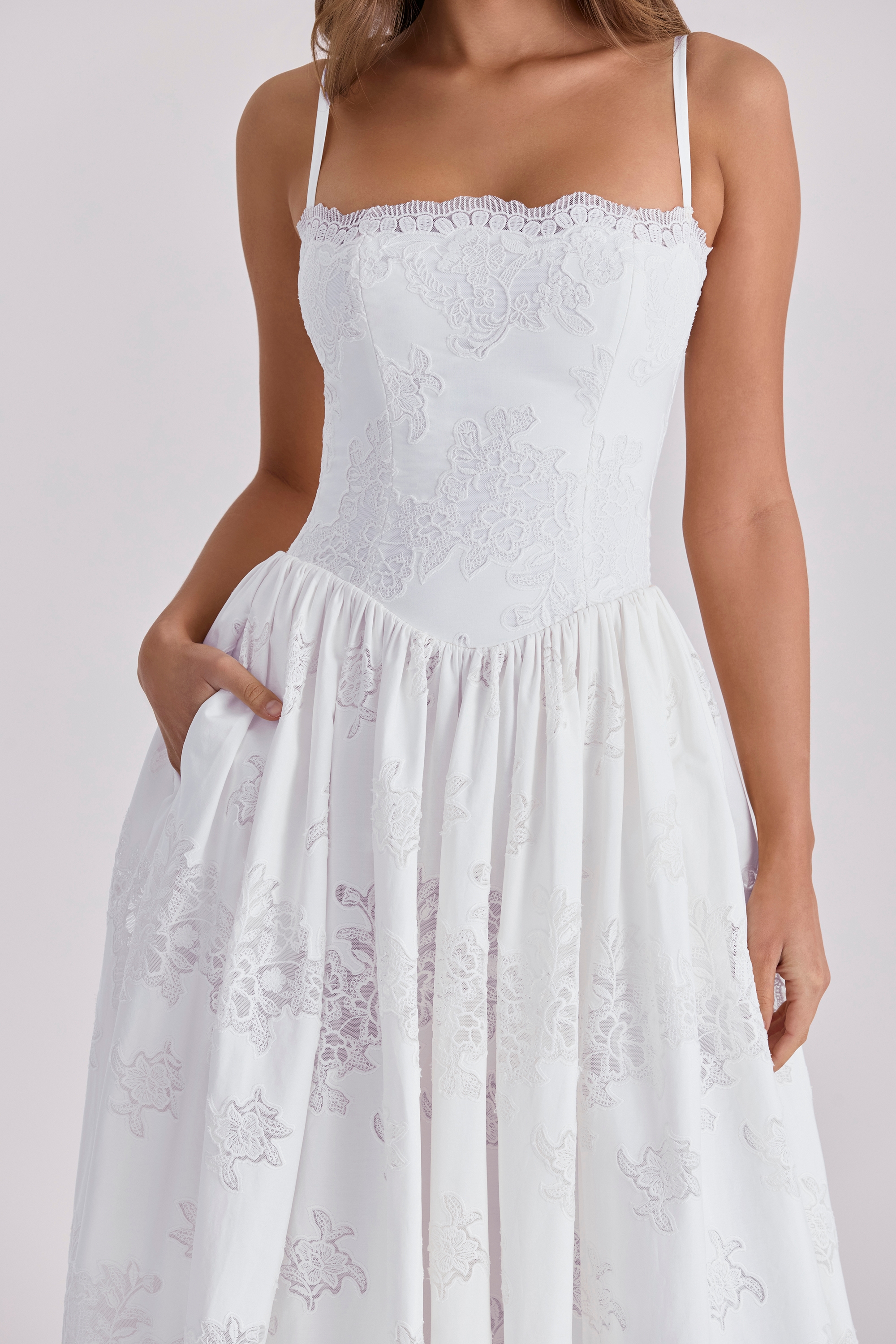 Chloe  White Custom Lace + Cotton Midi Sundress — image 7