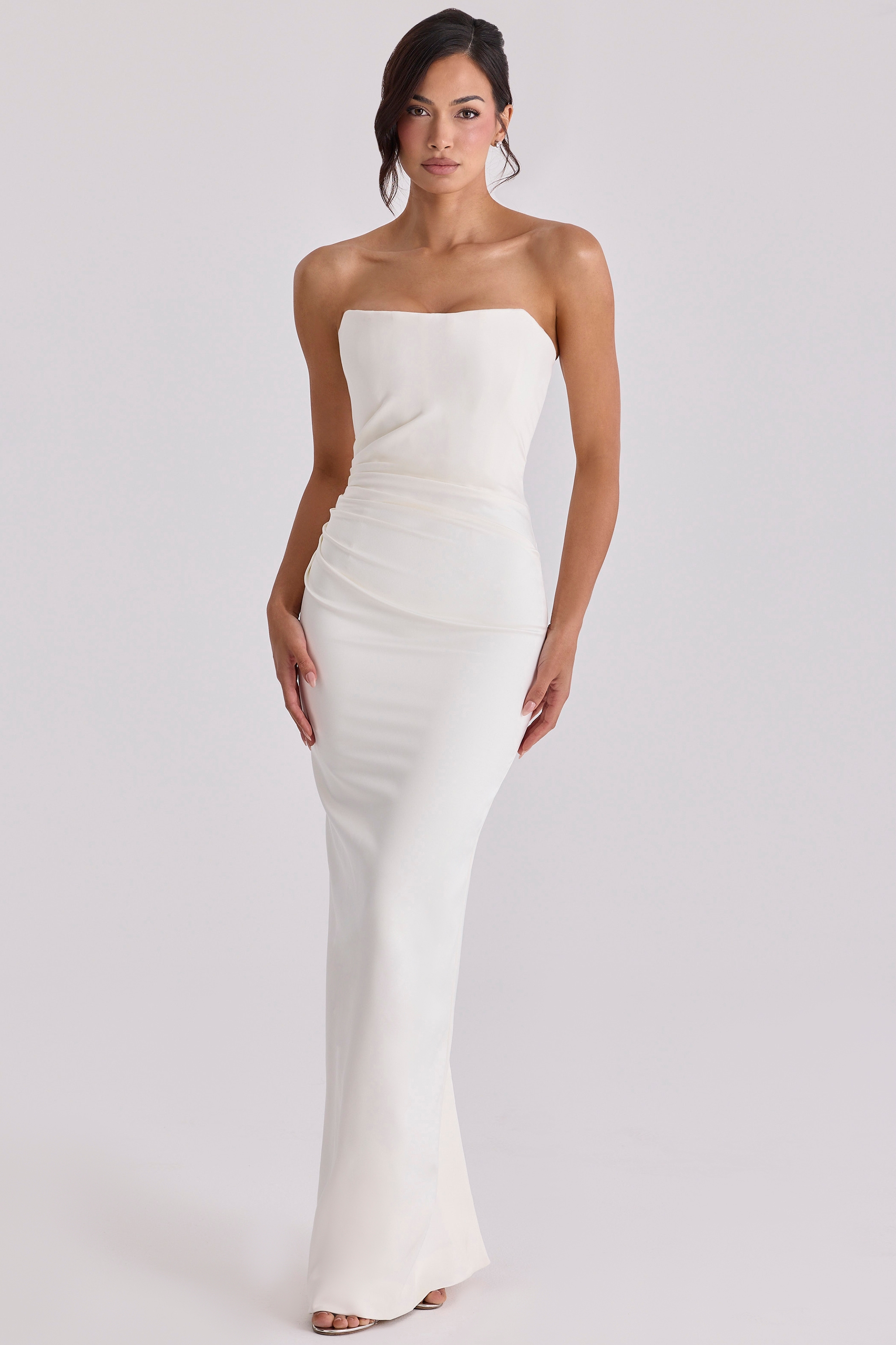 Clarinda Ivory Satin Strapless Bridal Gown