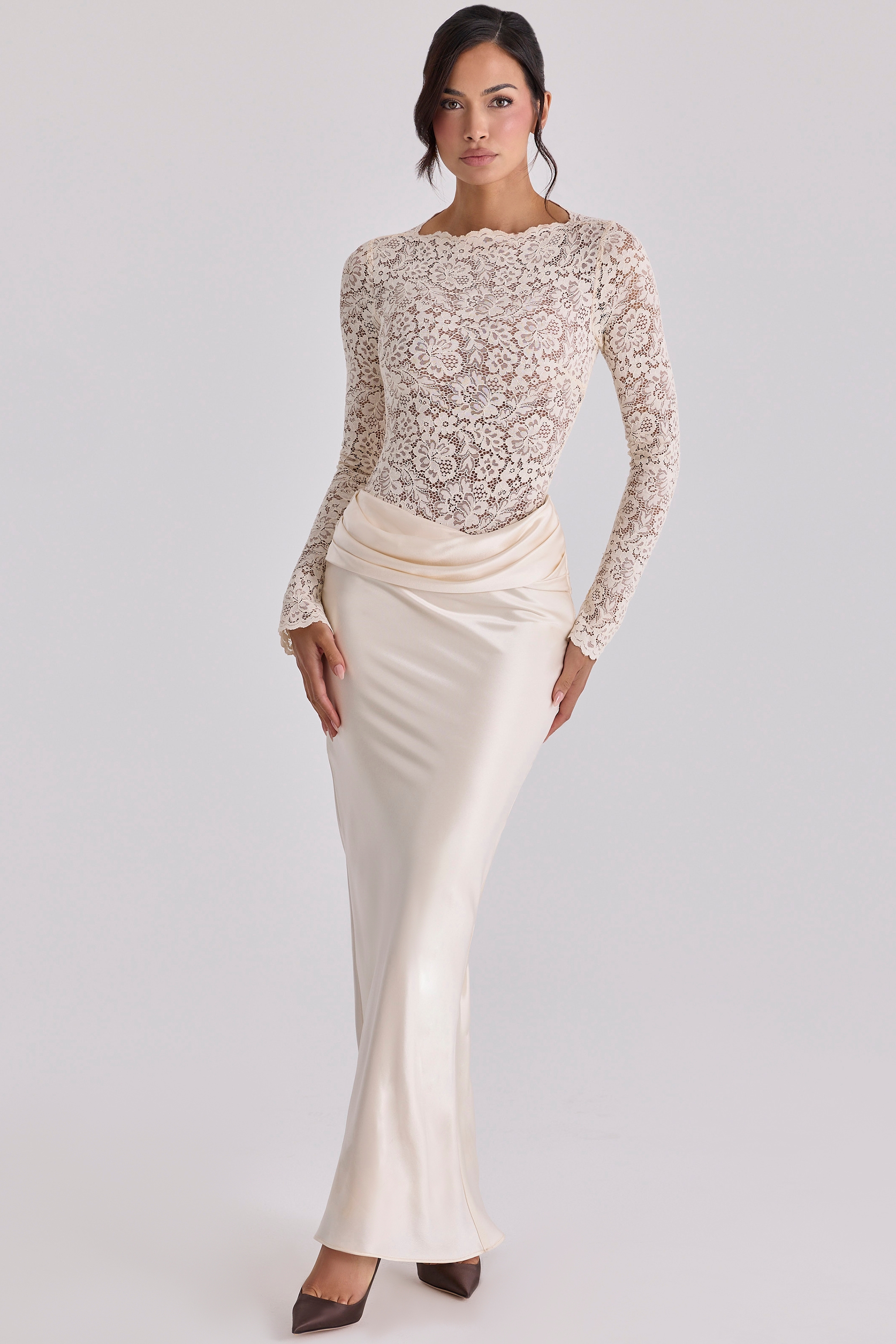 Ellie  Vintage Ivory Lace Long Sleeve Bodysuit — image 7