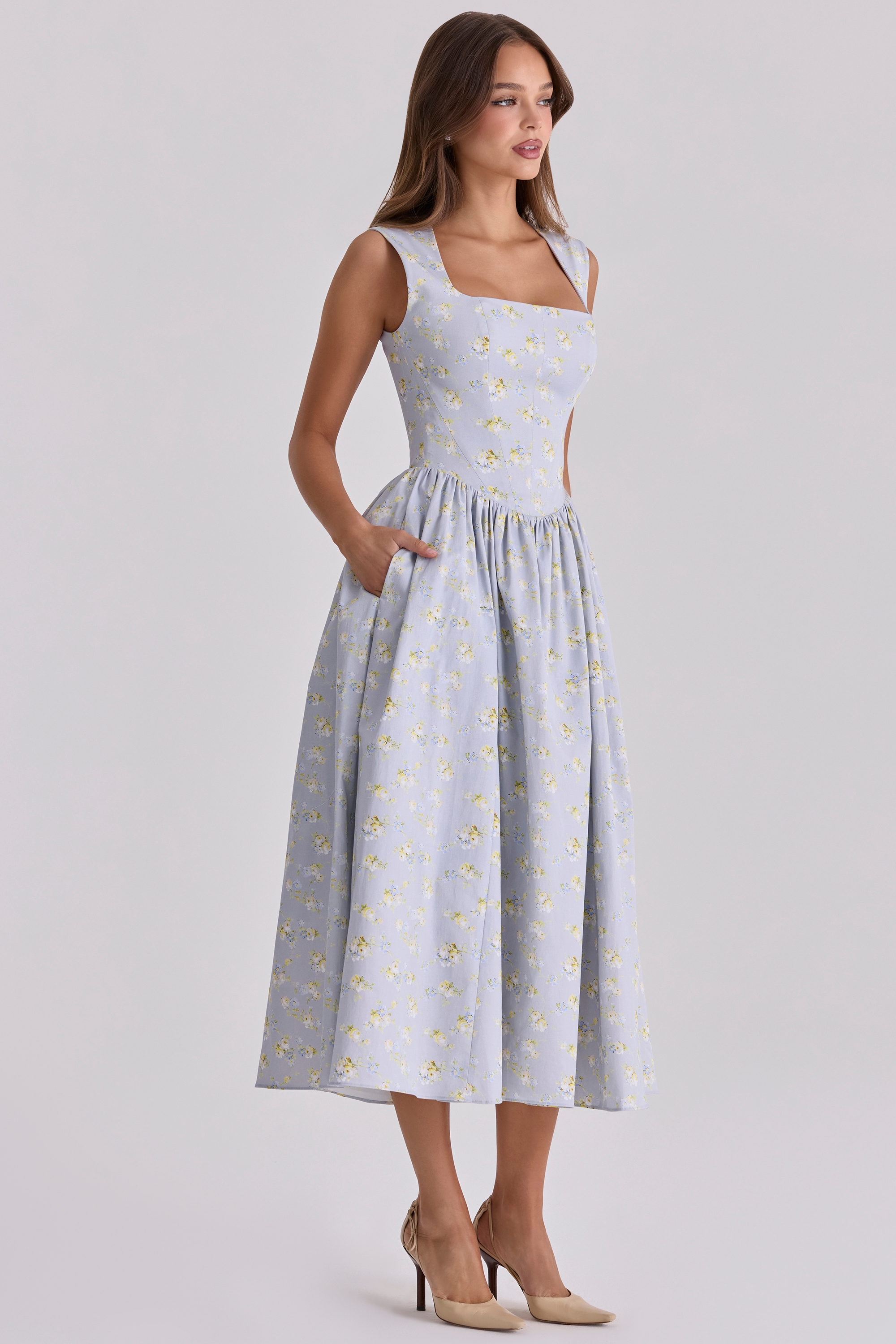 Emmy  Blue Wildflower Print Cotton Midi Sundress — image 6