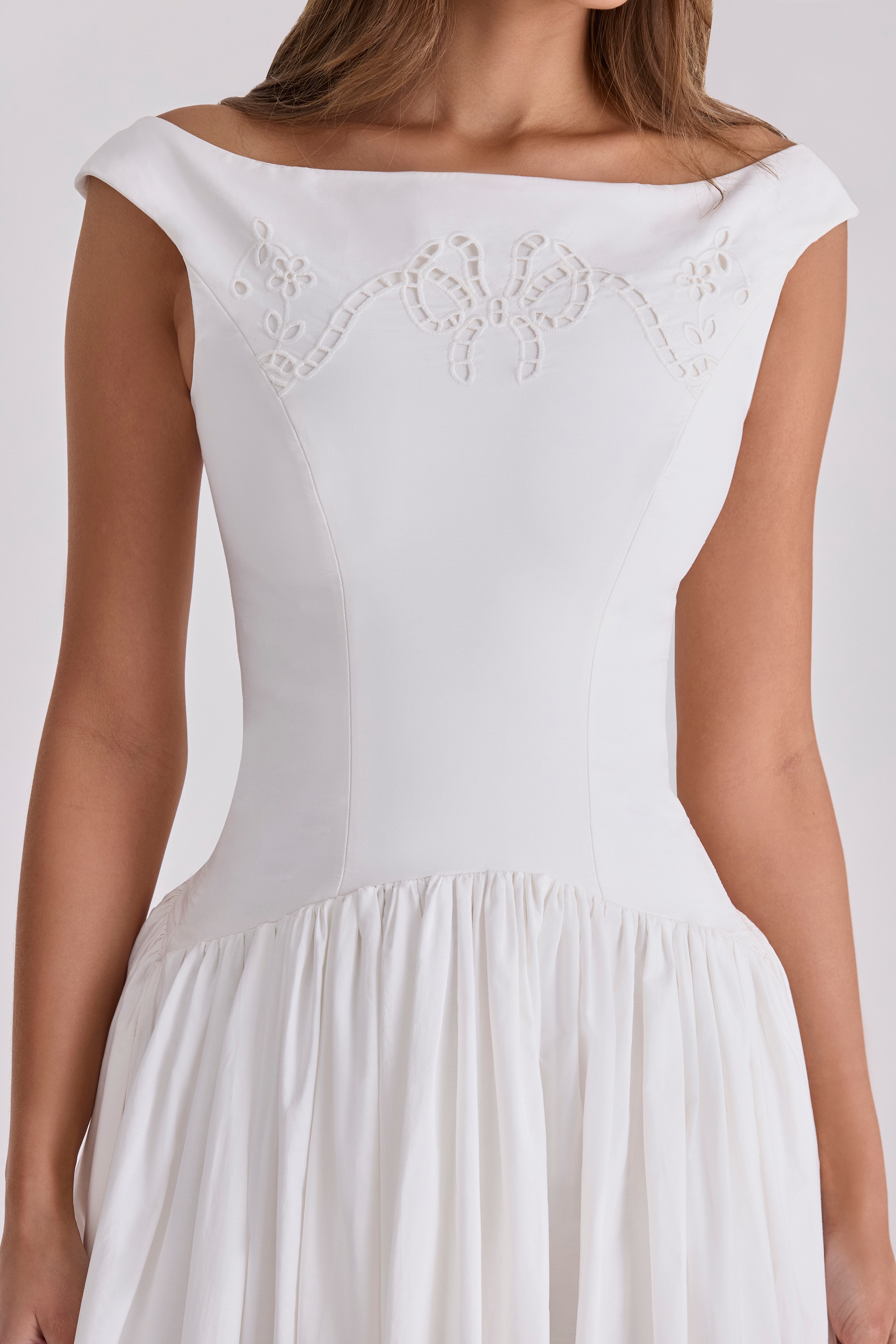 Lauren  White Cotton Broderie Anglaise Boat Neck Maxi Dress — image 7