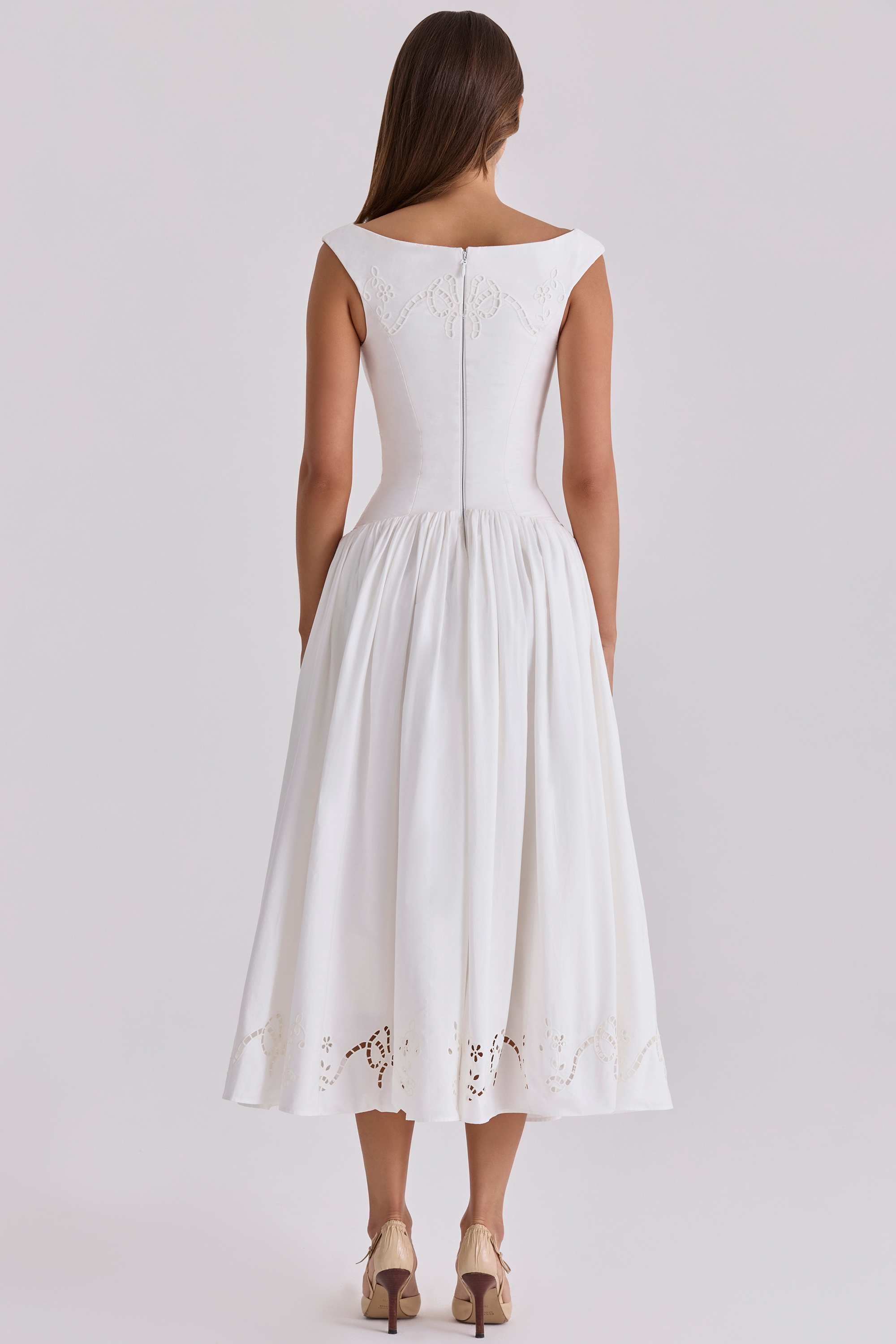 Lauren  White Cotton Broderie Anglaise Boat Neck Maxi Dress — image 11
