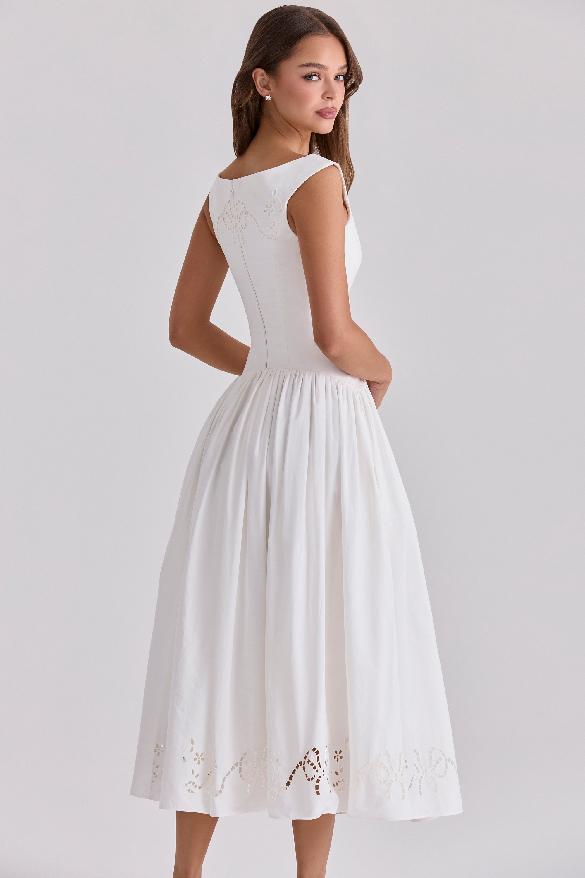 Lauren  White Cotton Broderie Anglaise Boat Neck Maxi Dress — image 10