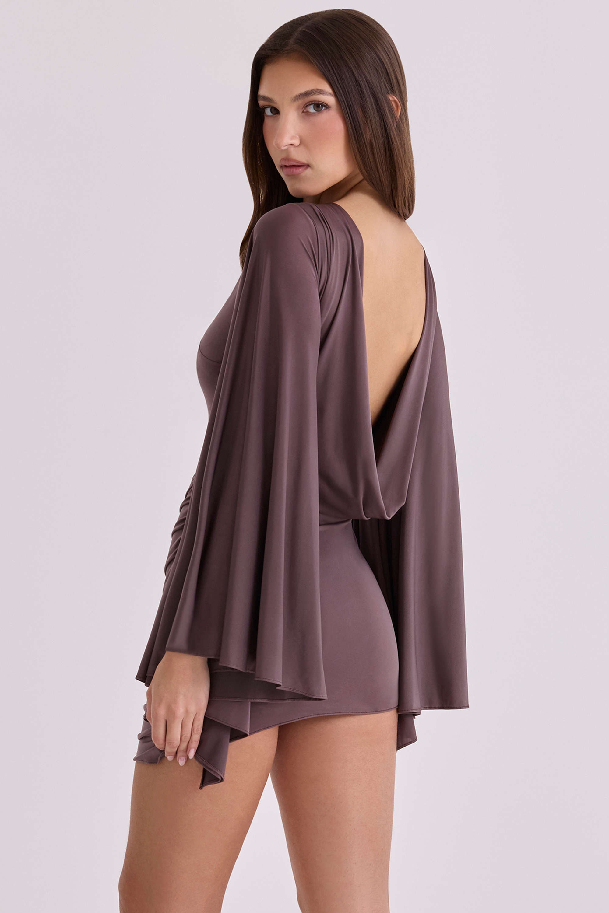Lavine  Espresso Brown Slinky Draped Jersey Playsuit — image 2