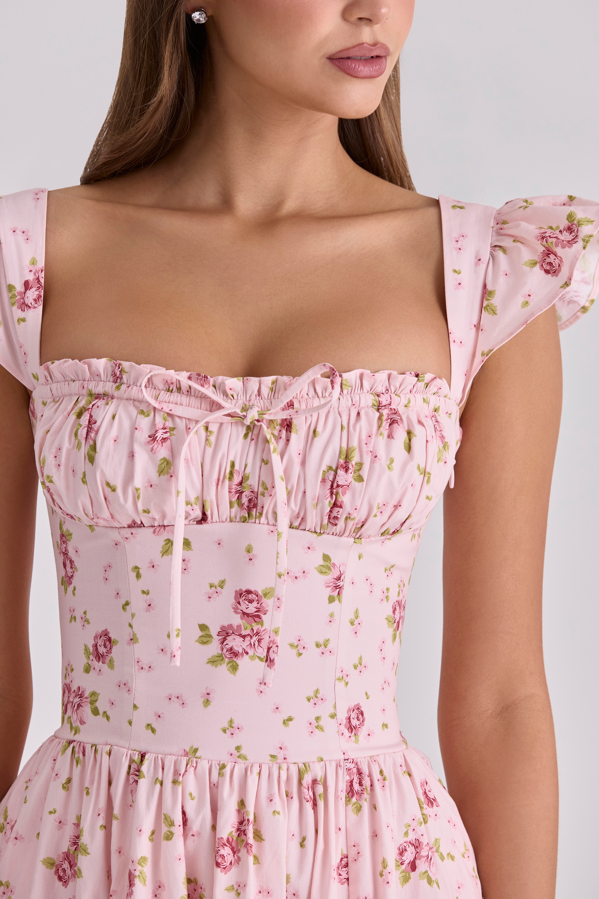 Livia  Pink Vintage Rose Cotton Midi Sundress — image 3
