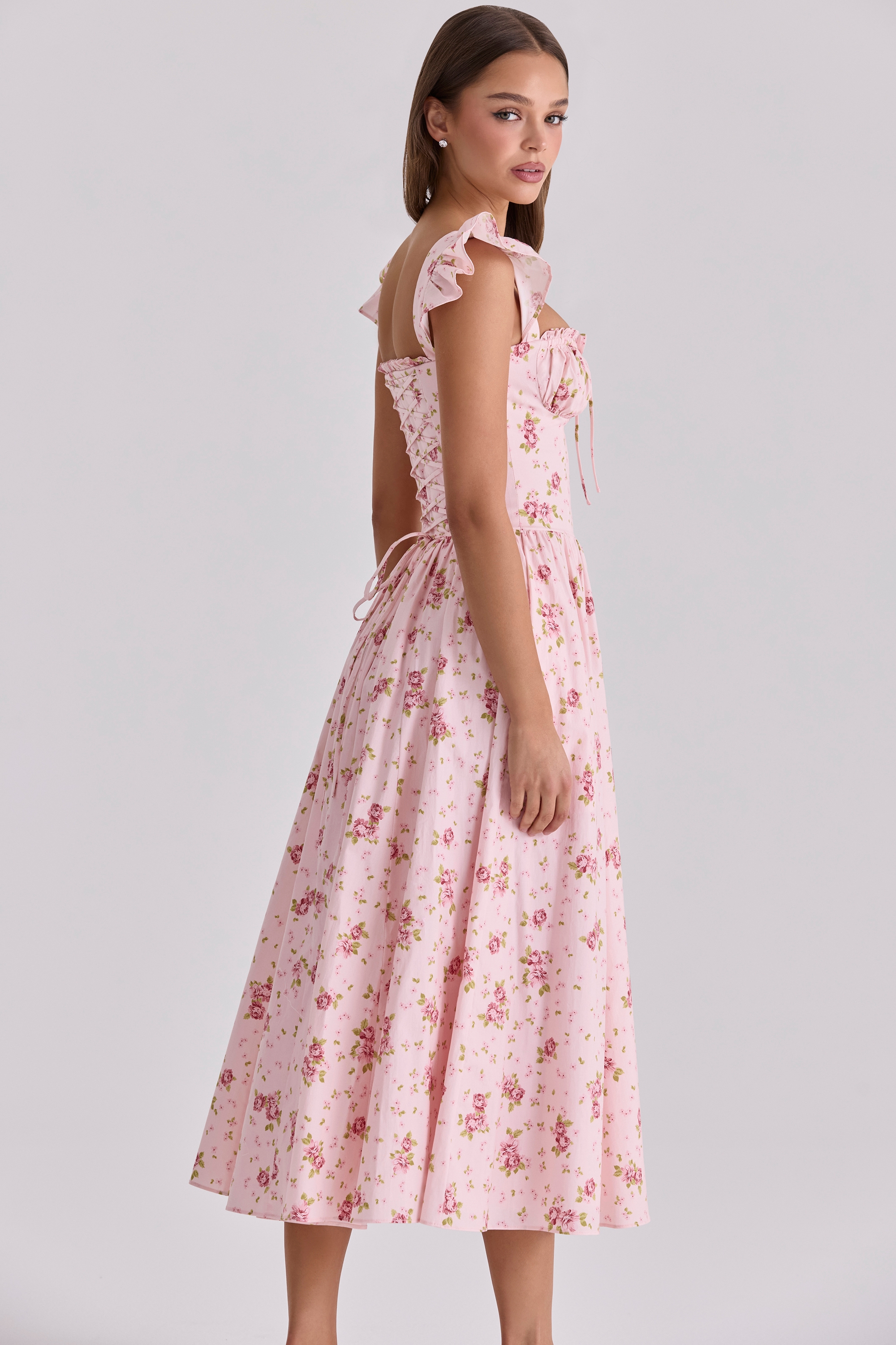 Livia  Pink Vintage Rose Cotton Midi Sundress — image 2