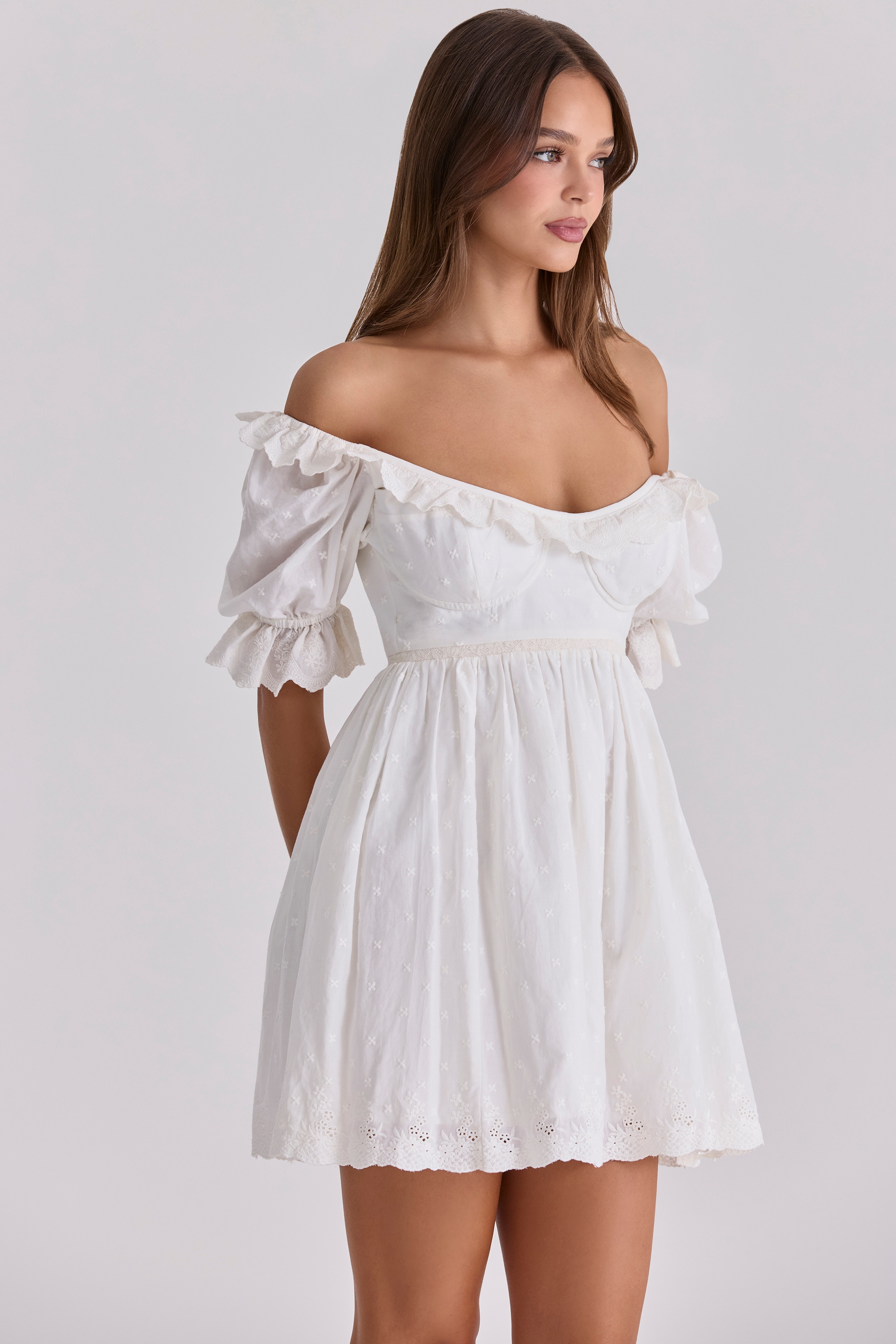 Maisie  White Broderie Anglaise Regency Babydoll Mini Dress — image 7