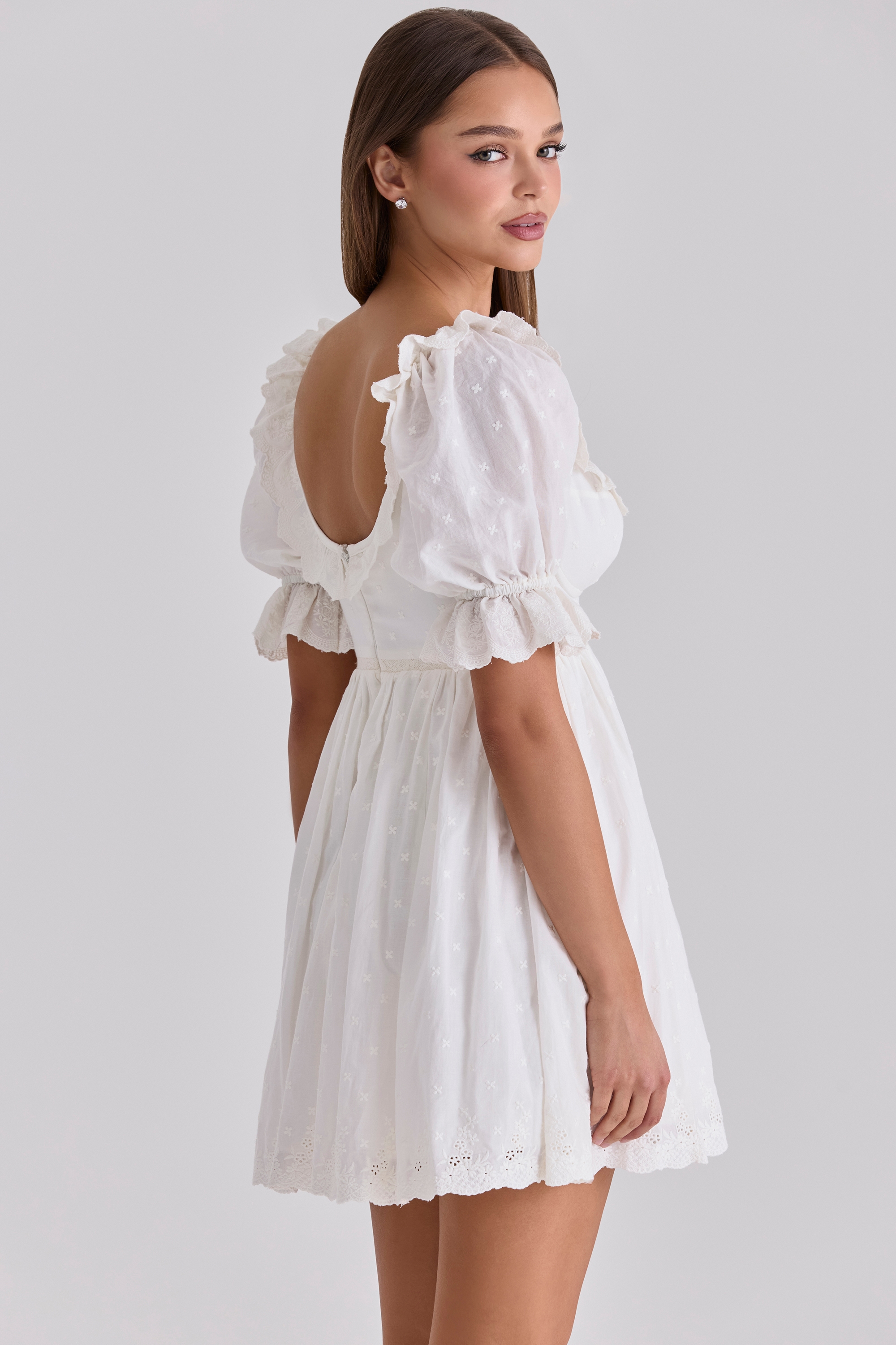 Maisie  White Broderie Anglaise Regency Babydoll Mini Dress — image 9