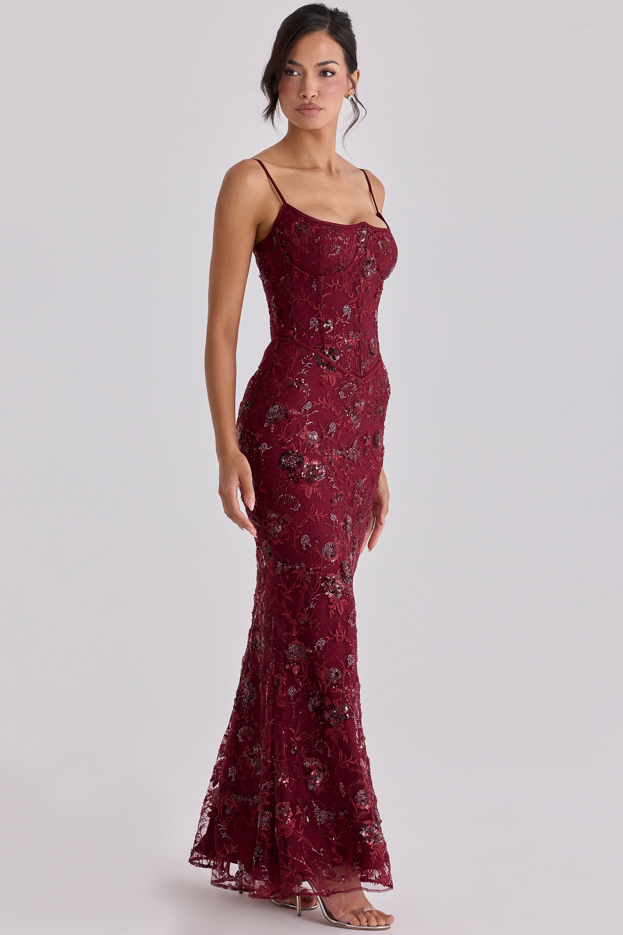 Naima  Wine Hand Beaded Embellished Corset Maxi Dress - Limited Edition — image 8