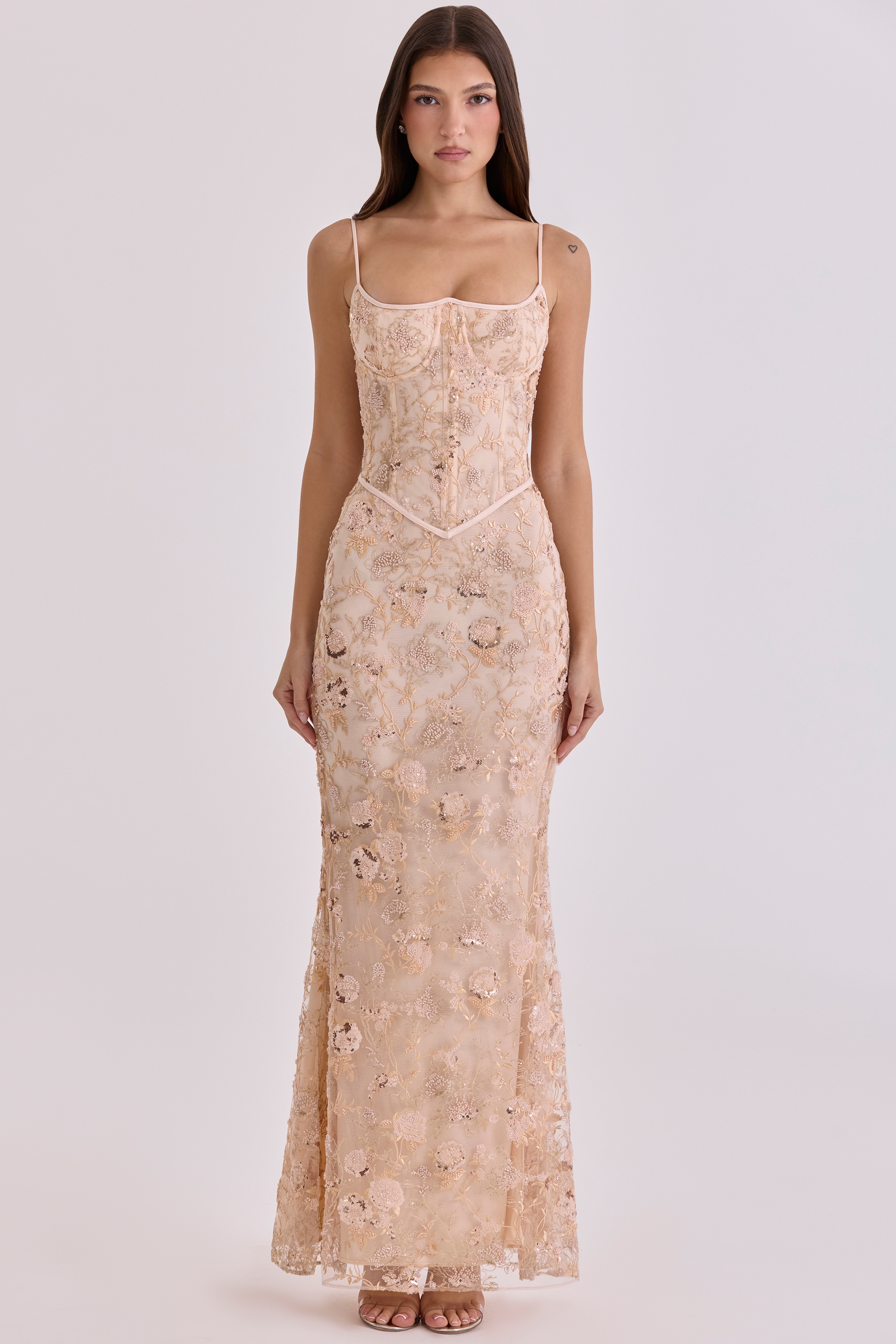 Naima  Peach Hand Beaded Embellished Corset Maxi Dress - Limited Edition — image 7