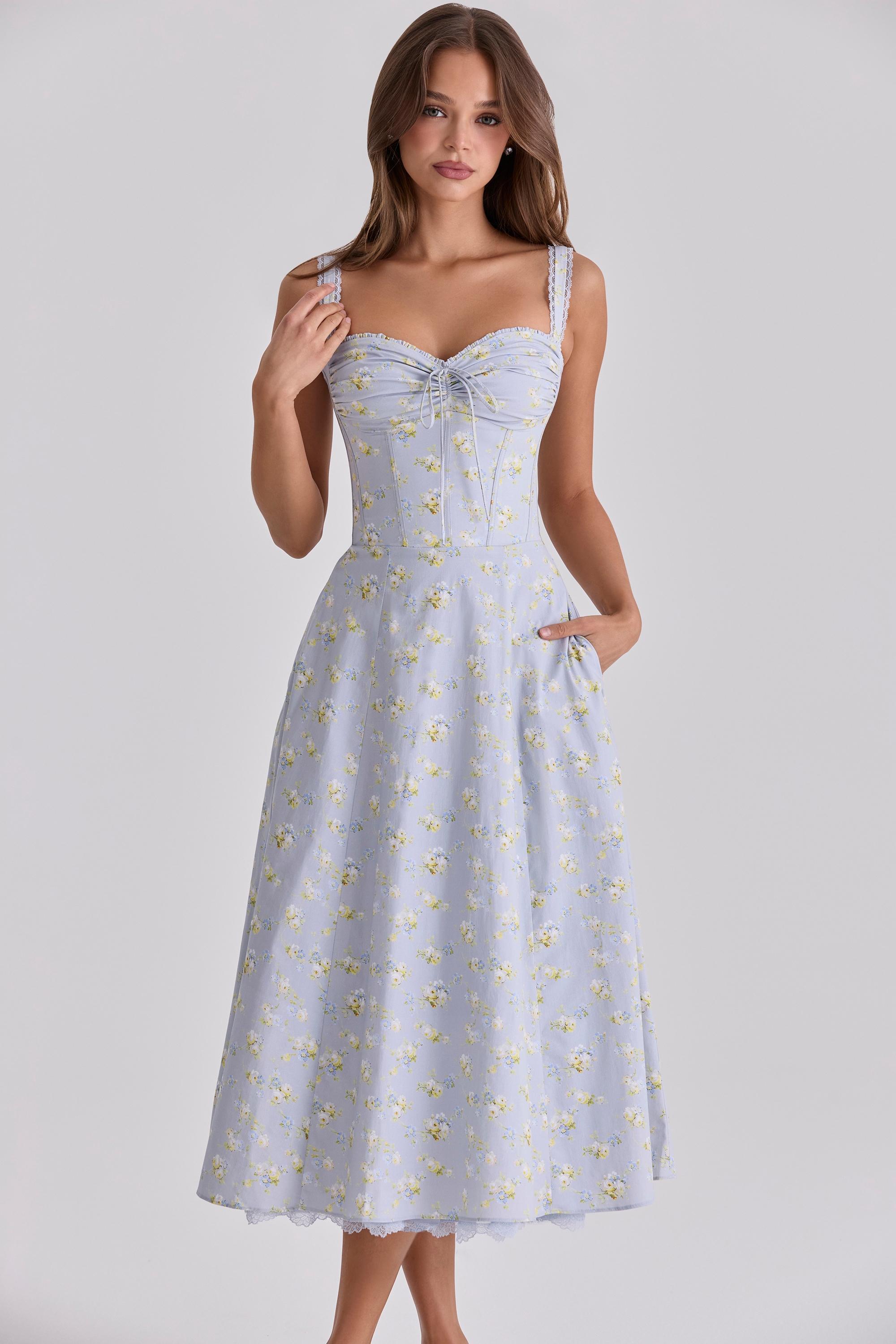 Rosalee  Blue Wildflower Floral Print Midi Dress — image 7