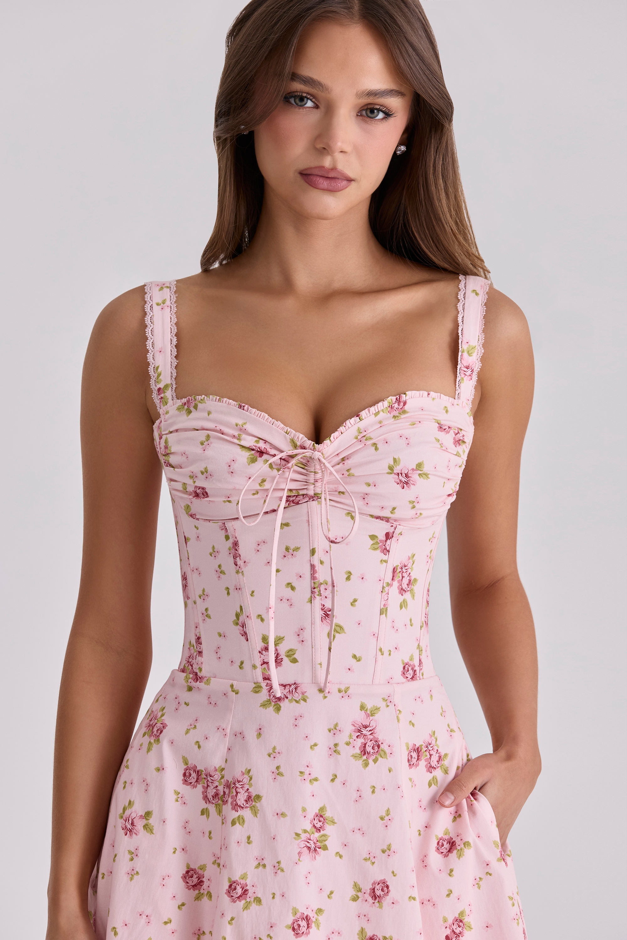 Rosalee  Vintage Rose Pink Floral Print Midi Dress — image 7