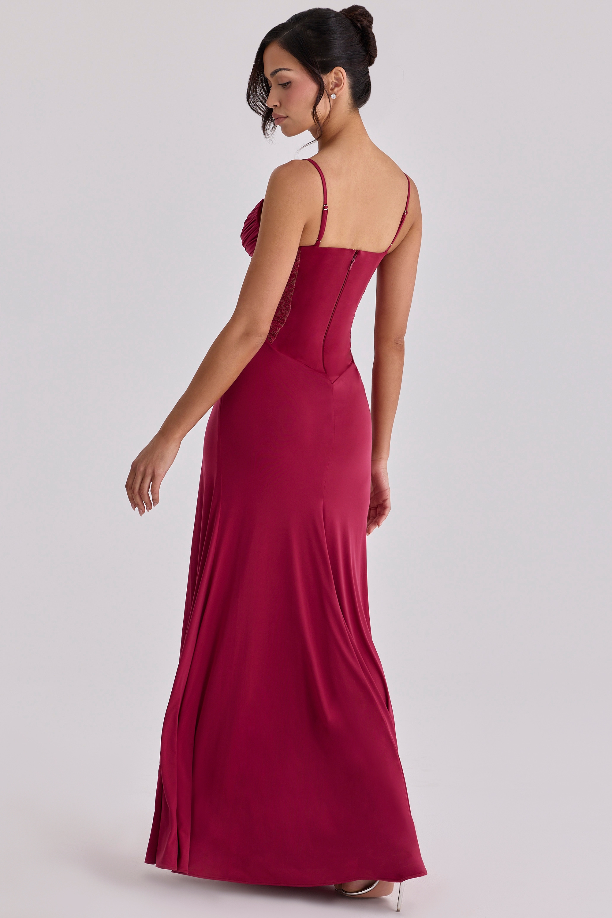 Sabrine  Wine Lace Trim Maxi Dress + Corset — image 10