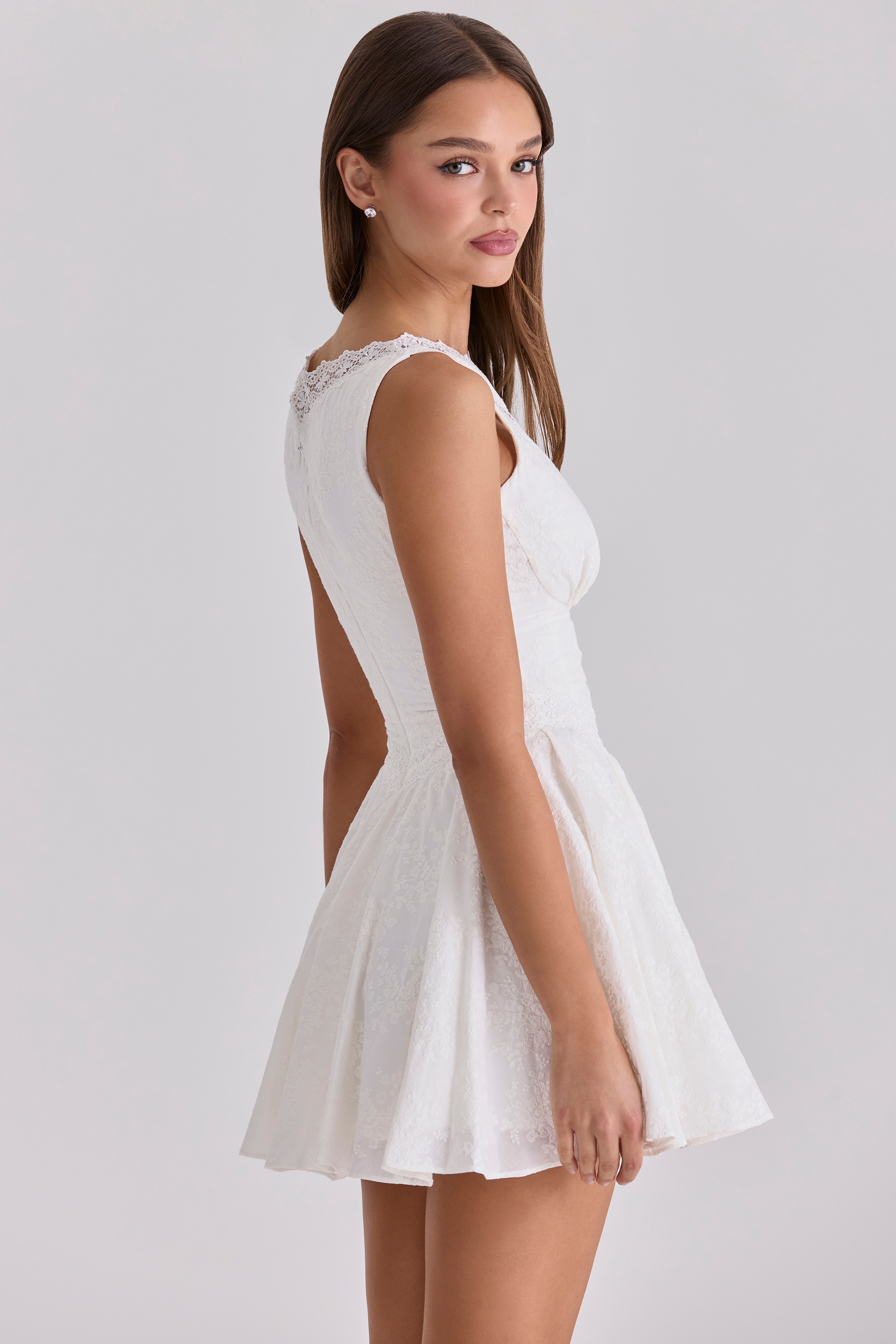 Scarlett  White Embroidered Cotton Lace Trim Mini Dress — image 9