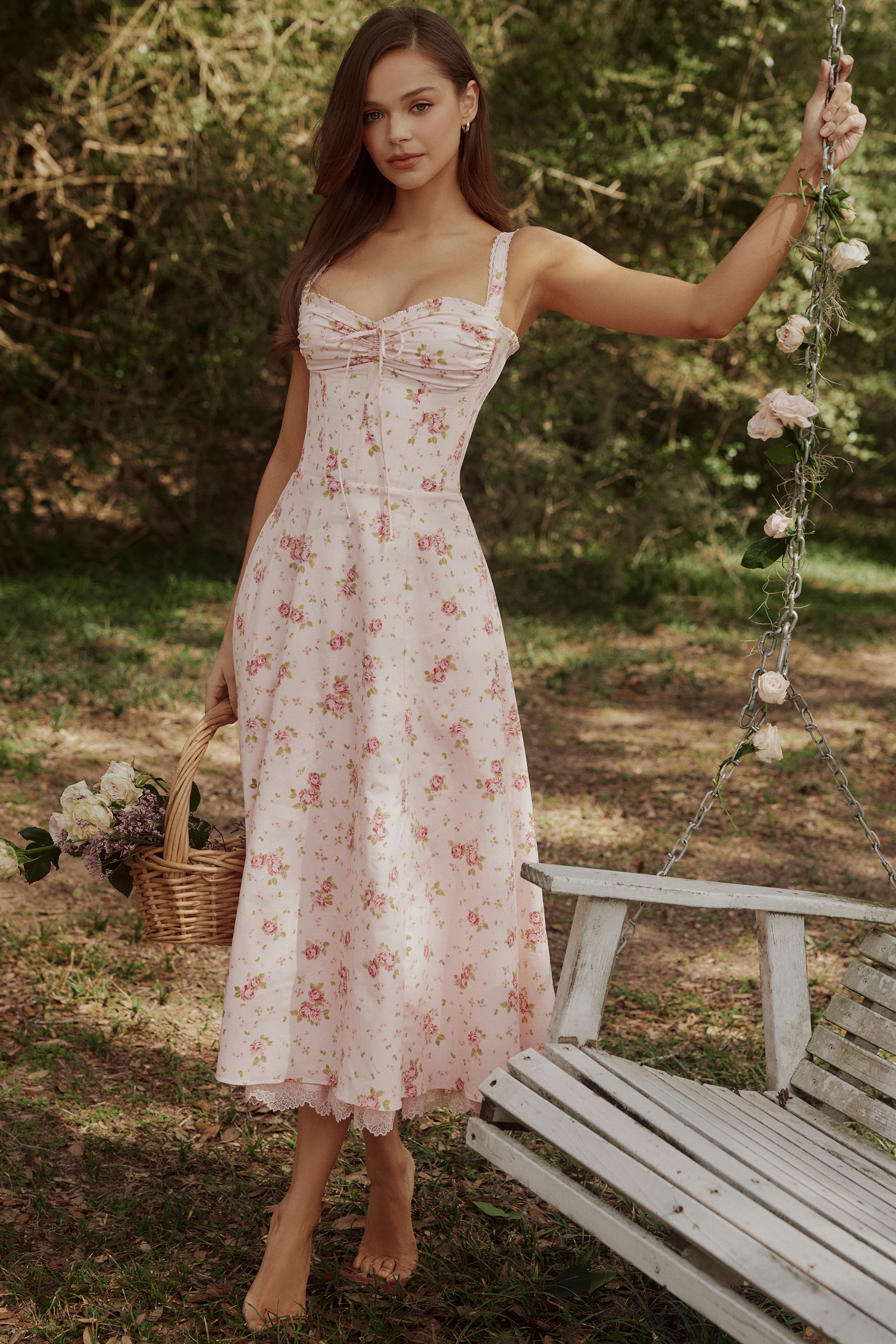 Rosalee  Vintage Rose Pink Floral Print Midi Dress — image 2
